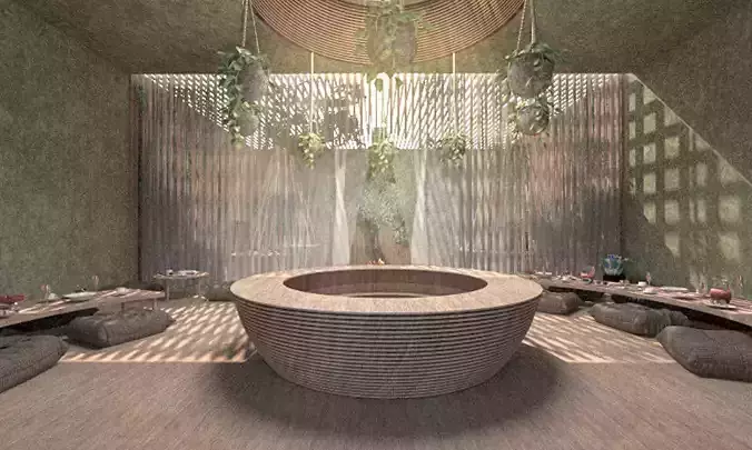 Templo room with tub and plants
