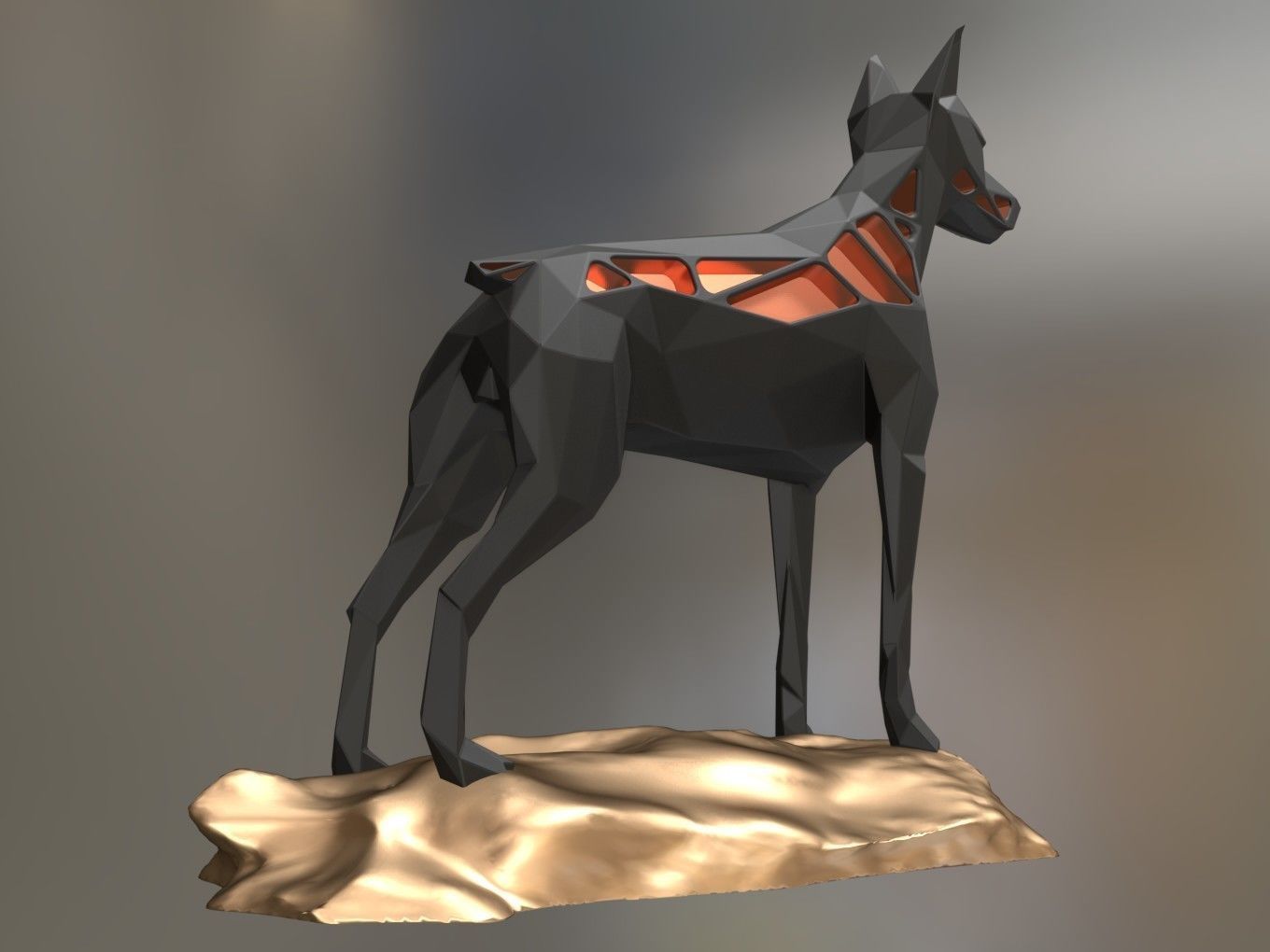 Voronoi Doberman Pinscher Rock 3D print model_5
