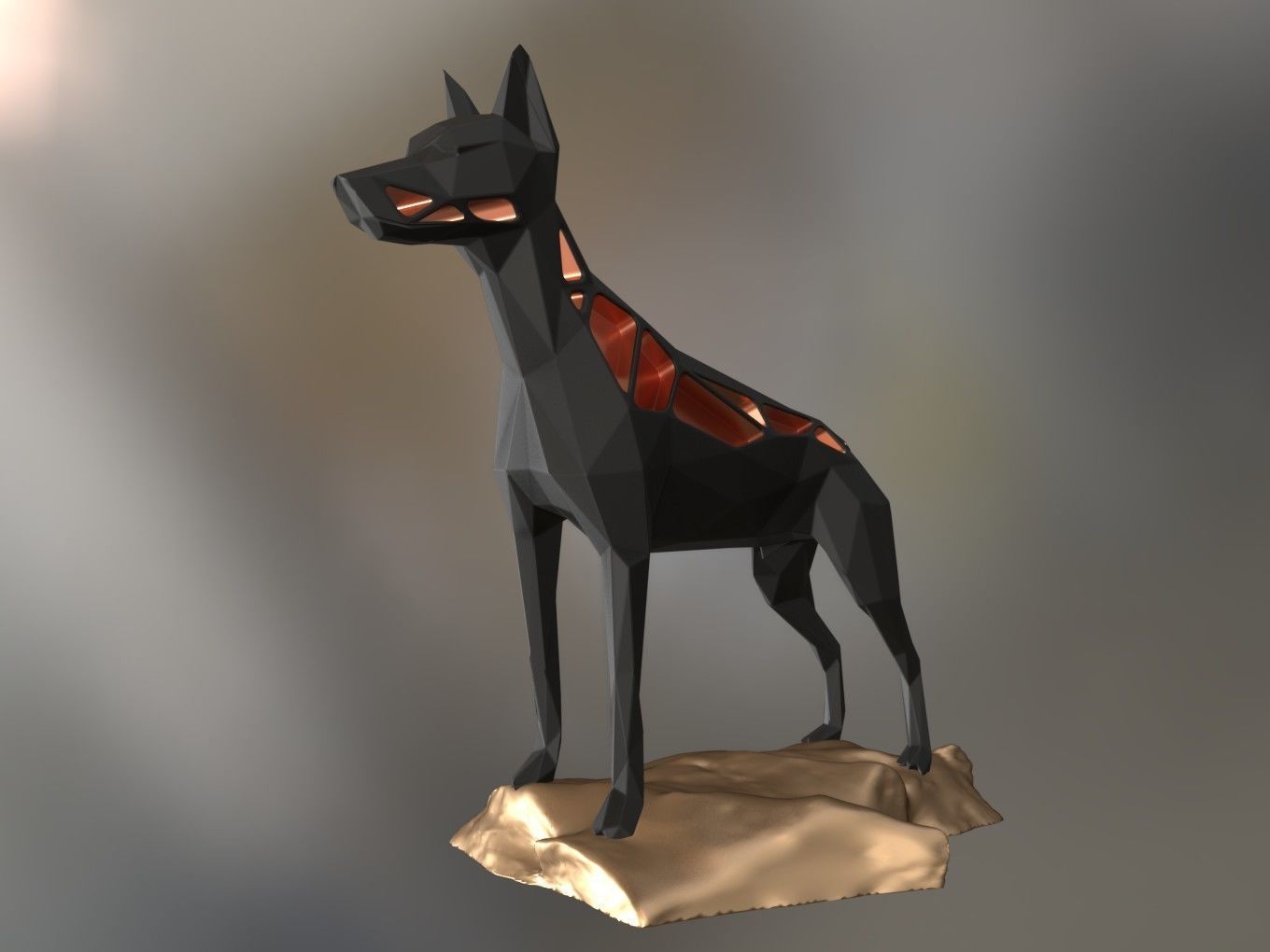 Voronoi Doberman Pinscher Rock 3D print model_2