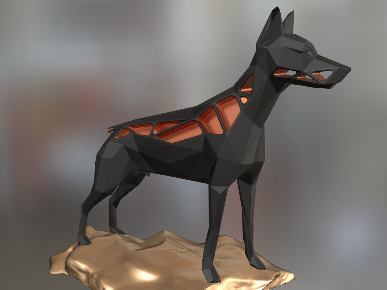 Voronoi Doberman Pinscher Rock 3D print model_7