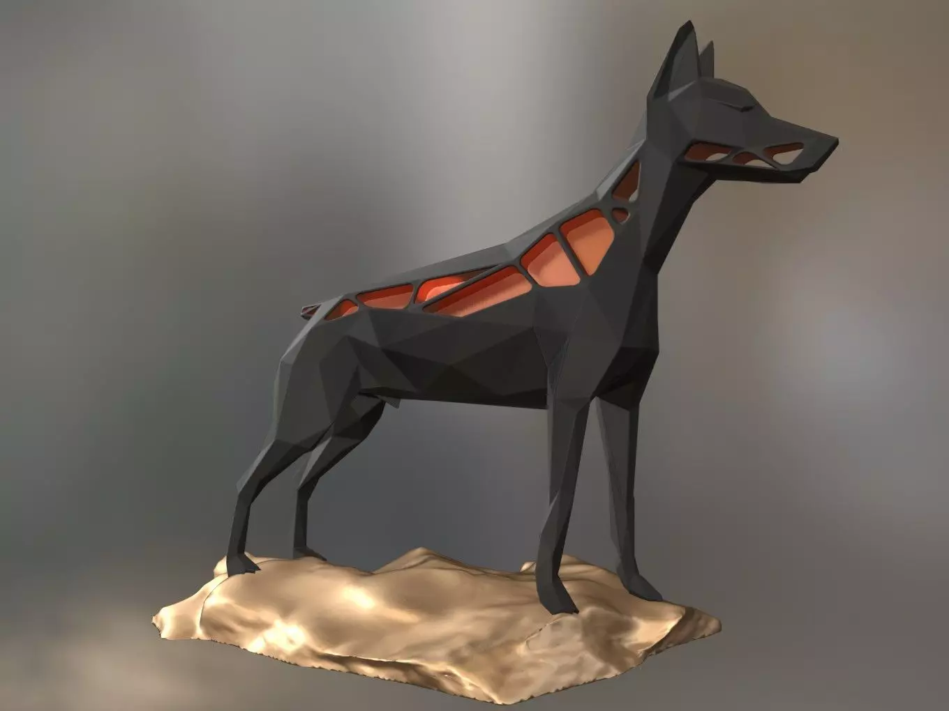 Voronoi Doberman Pinscher Rock 3D print model_0