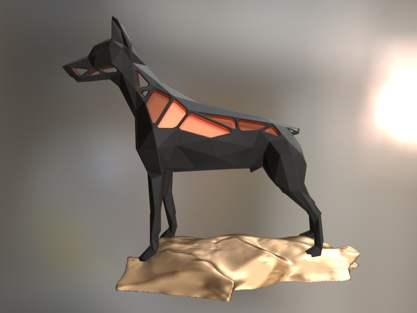 Voronoi Doberman Pinscher Rock 3D print model_3