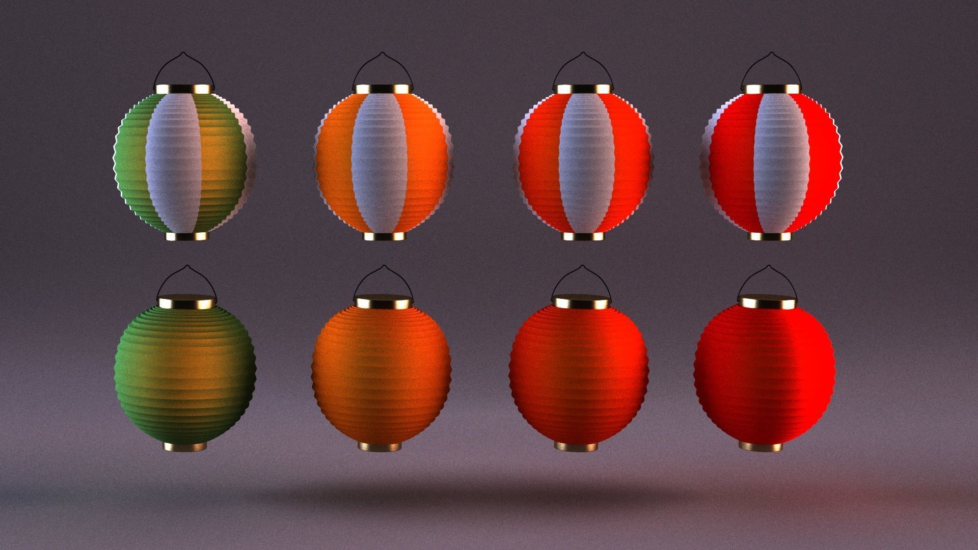 Japan Paper Lanterns 3D model_3