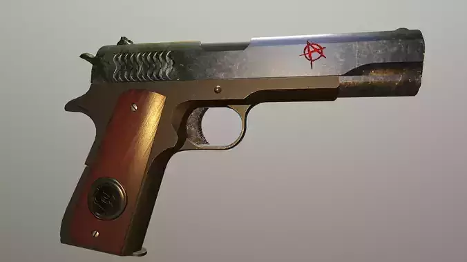Colt 1911 custom anarchy Game ready Low-poly 3D model