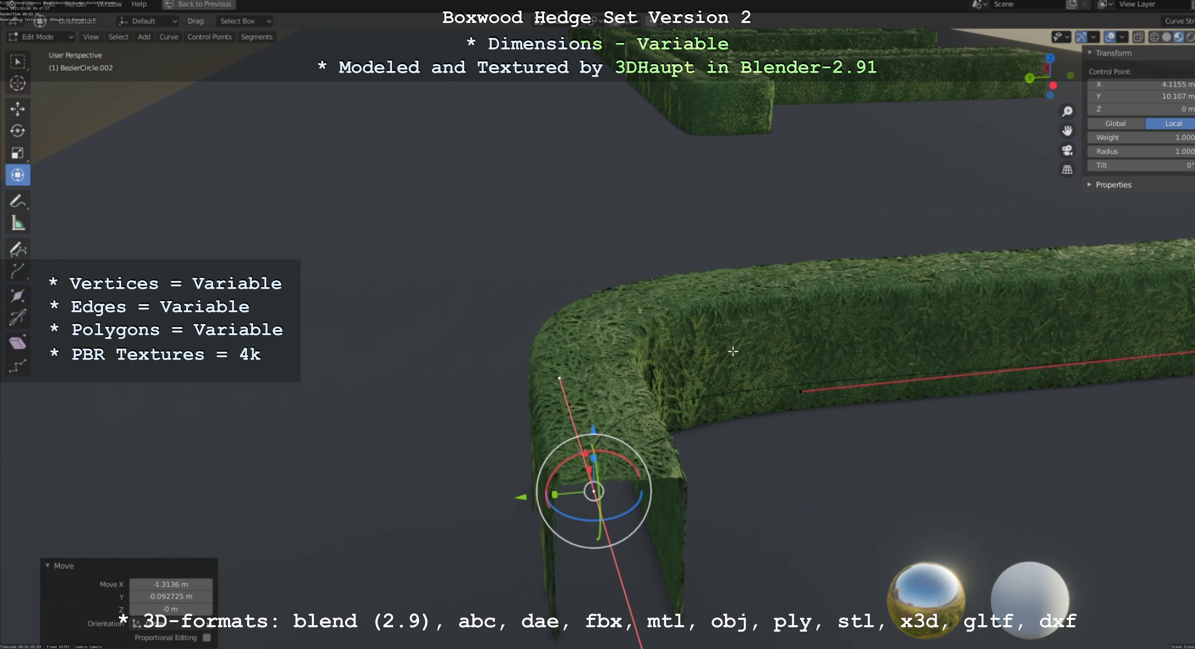 Low-Poly Boxwood Hedge Version 2 Low-poly 3D model_122