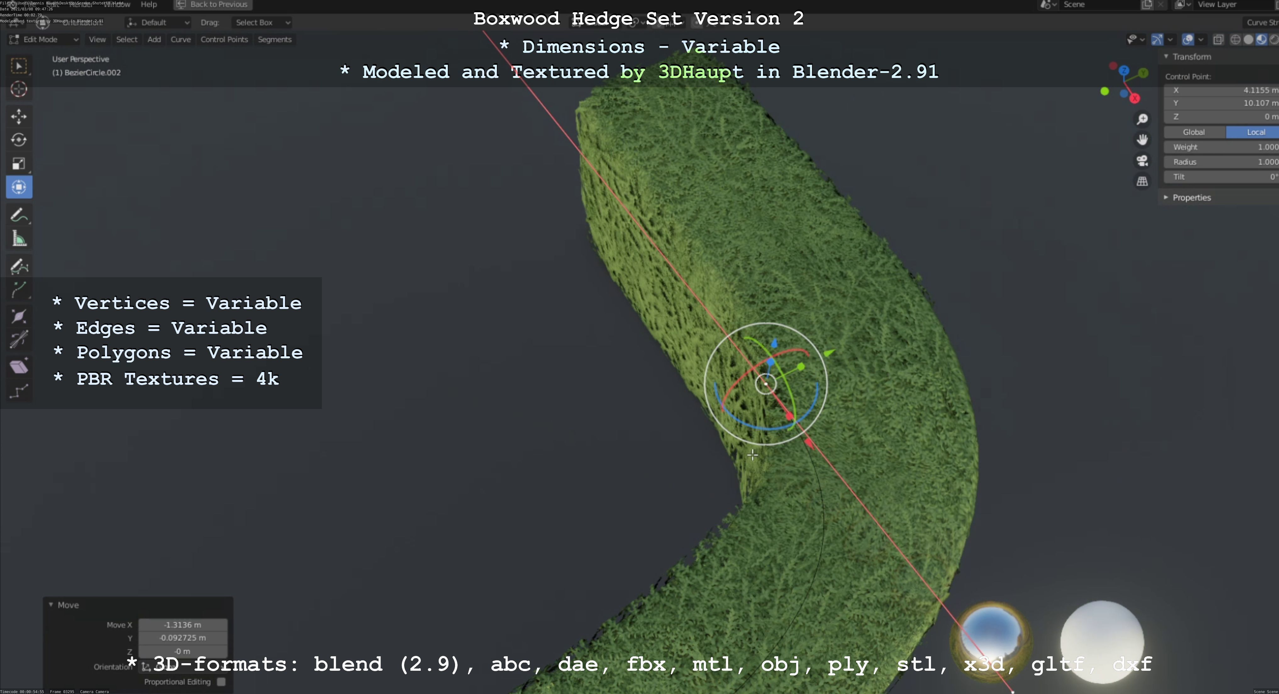 Low-Poly Boxwood Hedge Version 2 Low-poly 3D model_111