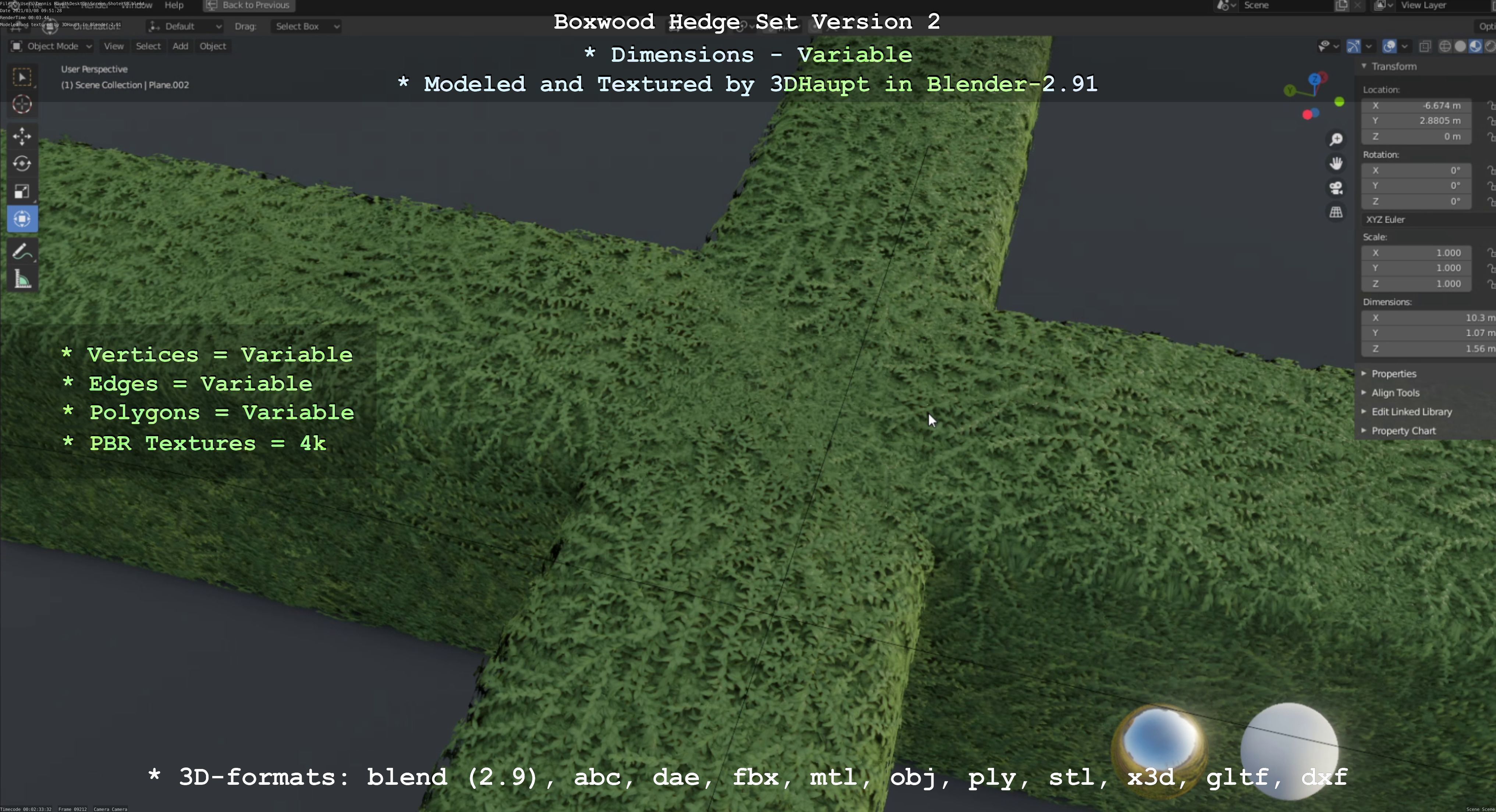Low-Poly Boxwood Hedge Version 2 Low-poly 3D model_9