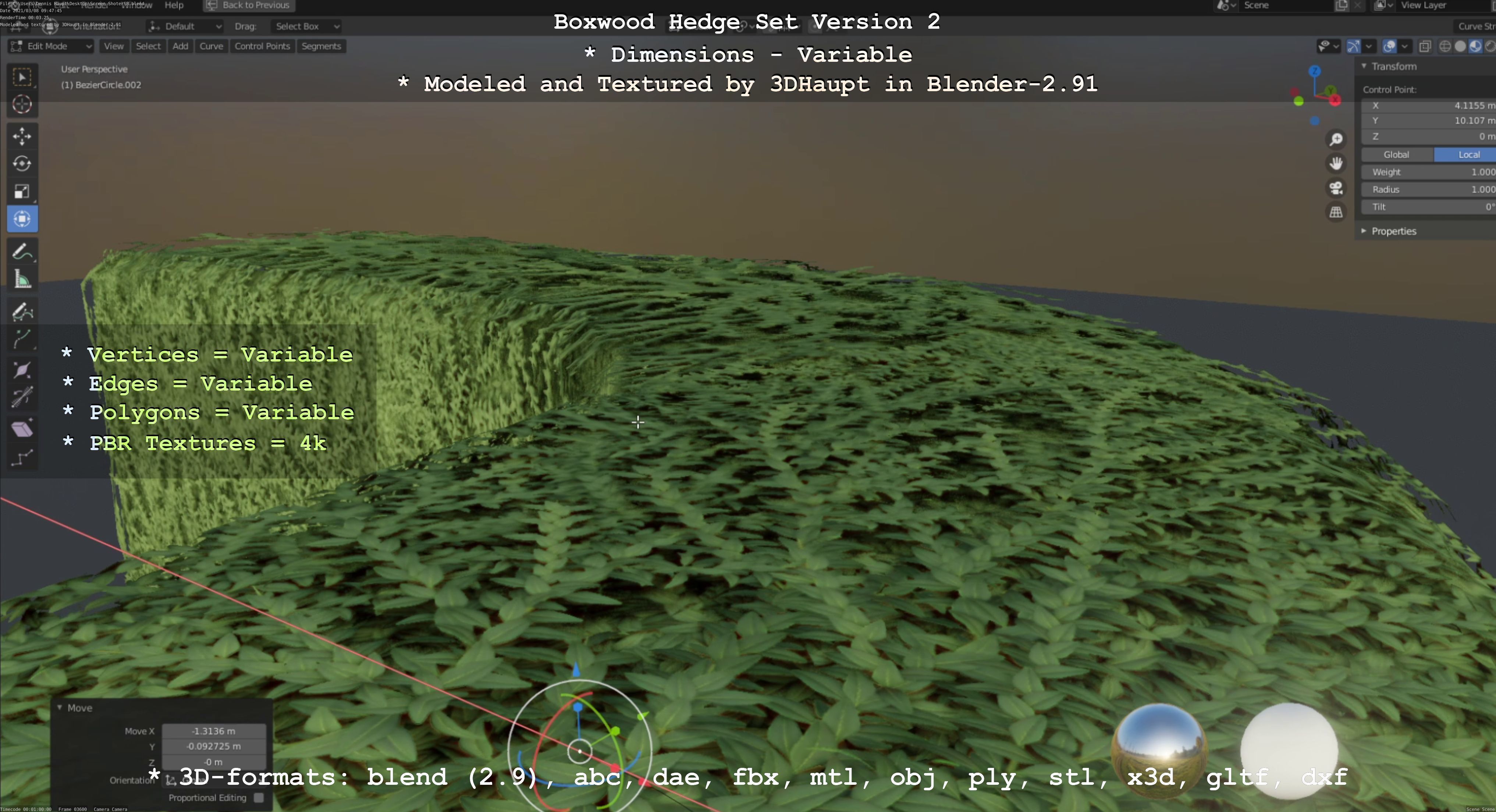 Low-Poly Boxwood Hedge Version 2 Low-poly 3D model_34