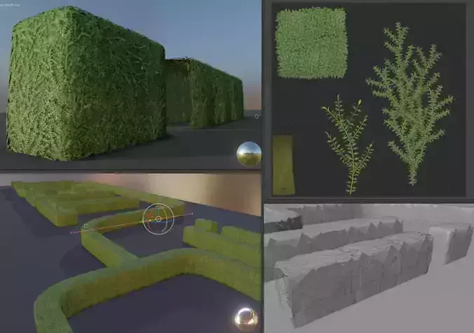 Low-Poly Boxwood Hedge Version 2 Low-poly 3D model