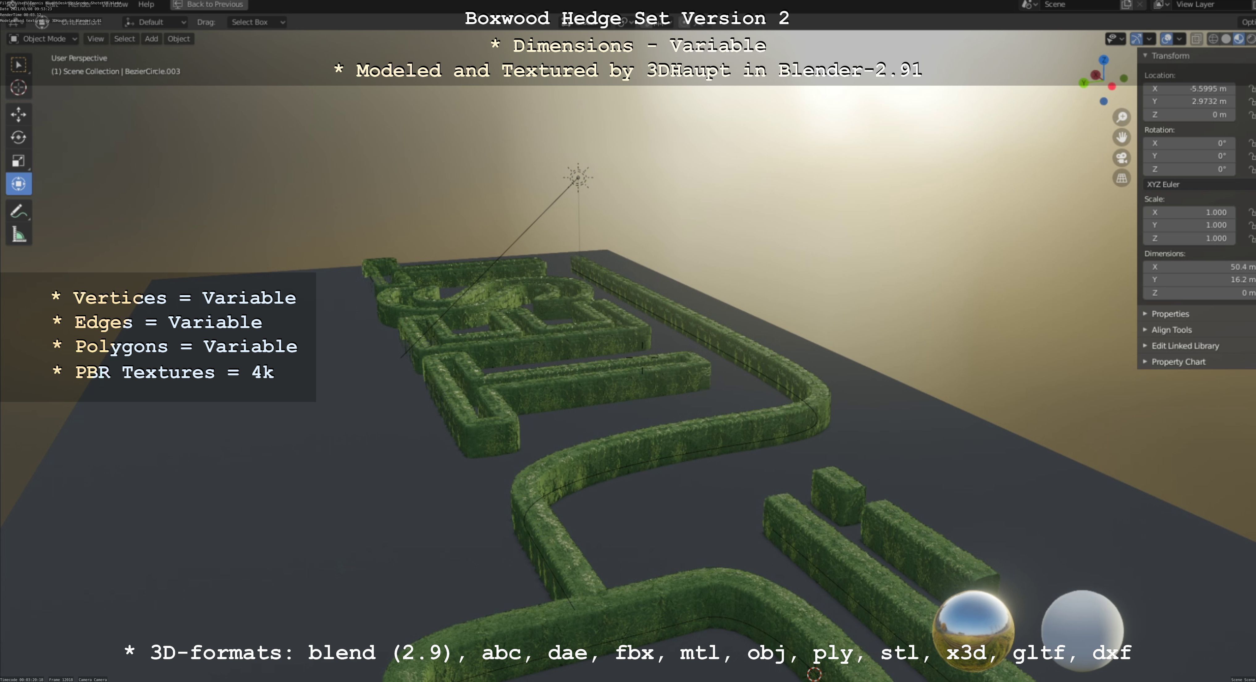 Low-Poly Boxwood Hedge Version 2 Low-poly 3D model_110
