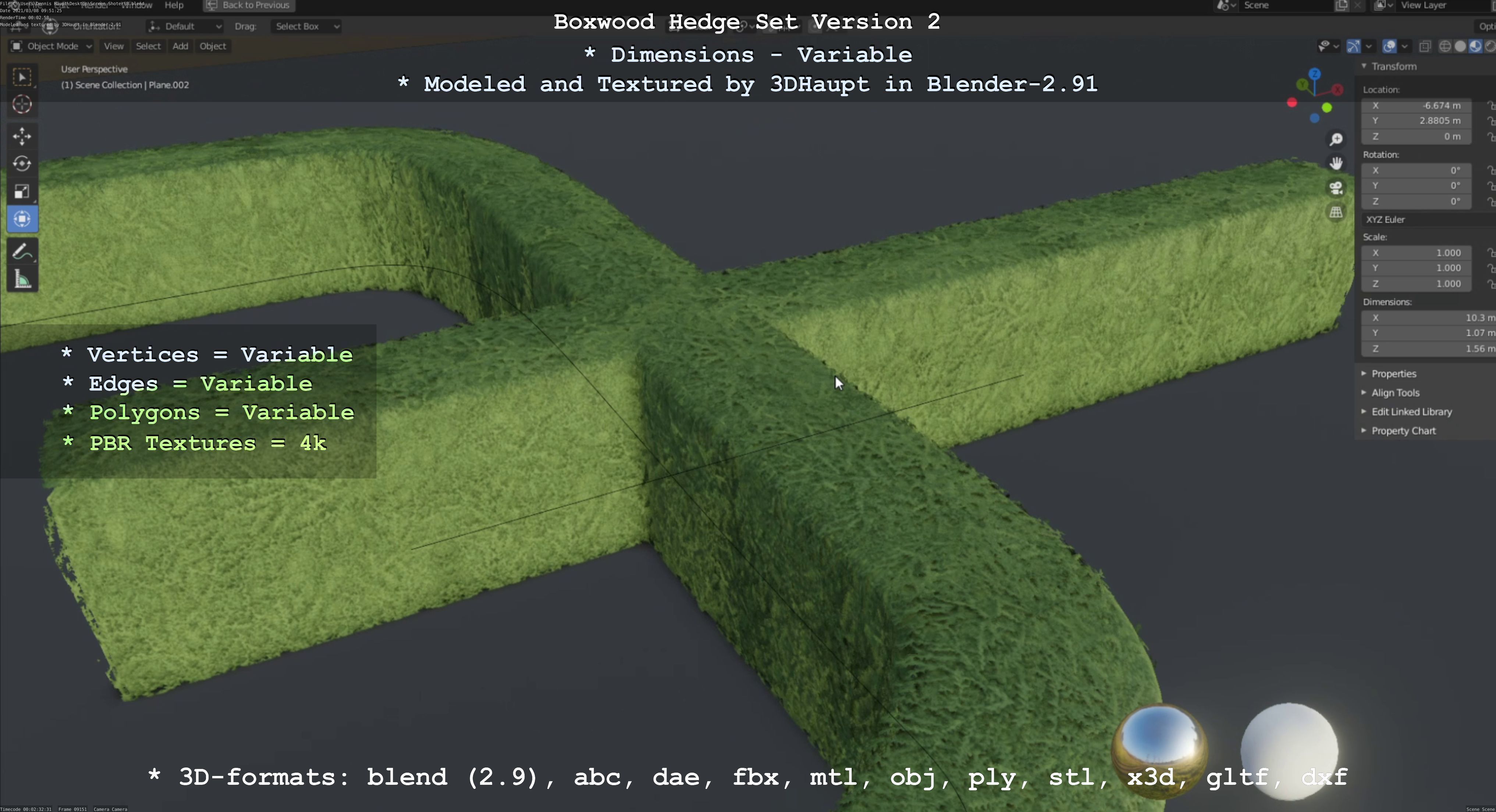 Low-Poly Boxwood Hedge Version 2 Low-poly 3D model_40