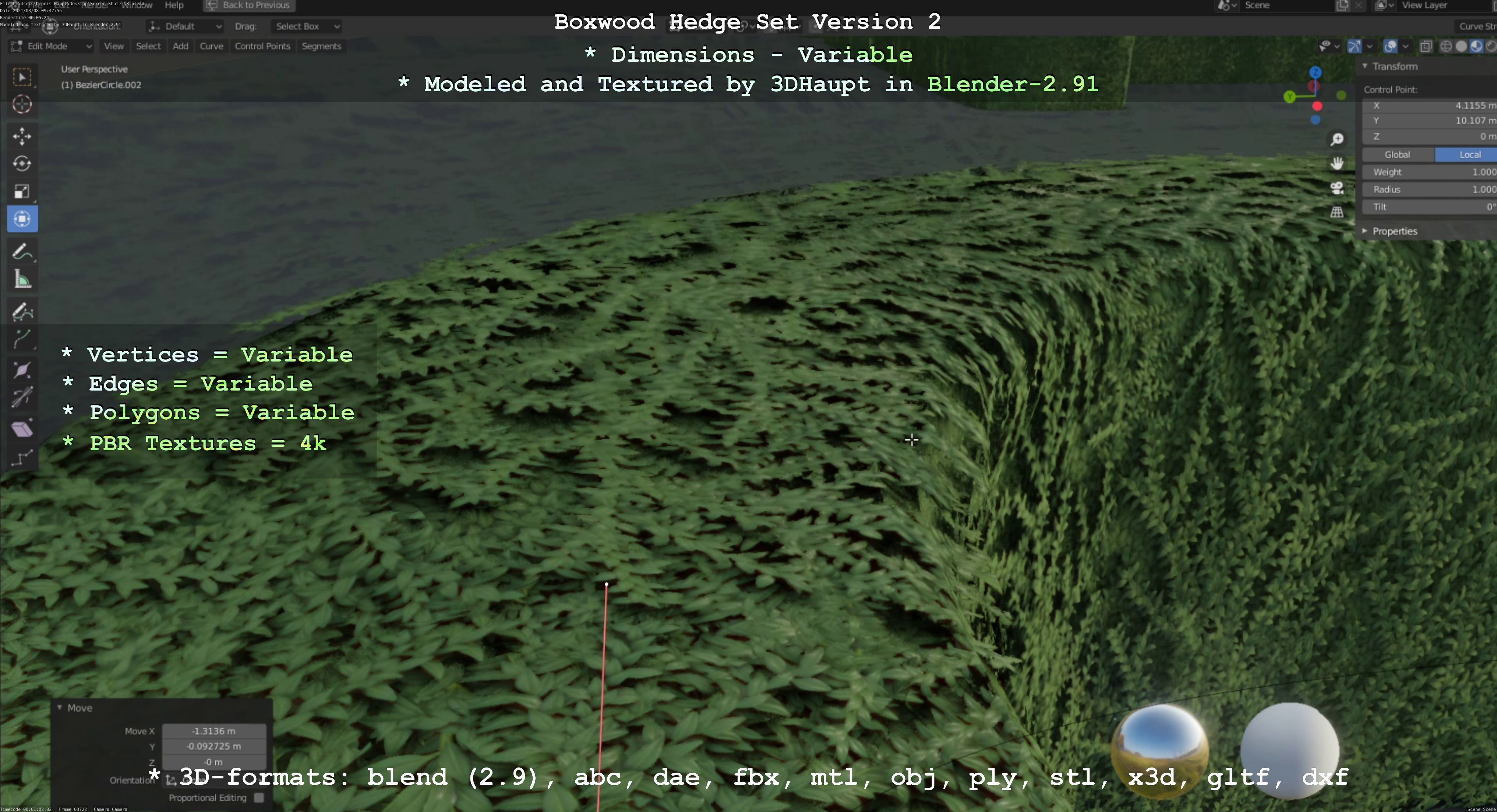 Low-Poly Boxwood Hedge Version 2 Low-poly 3D model_18