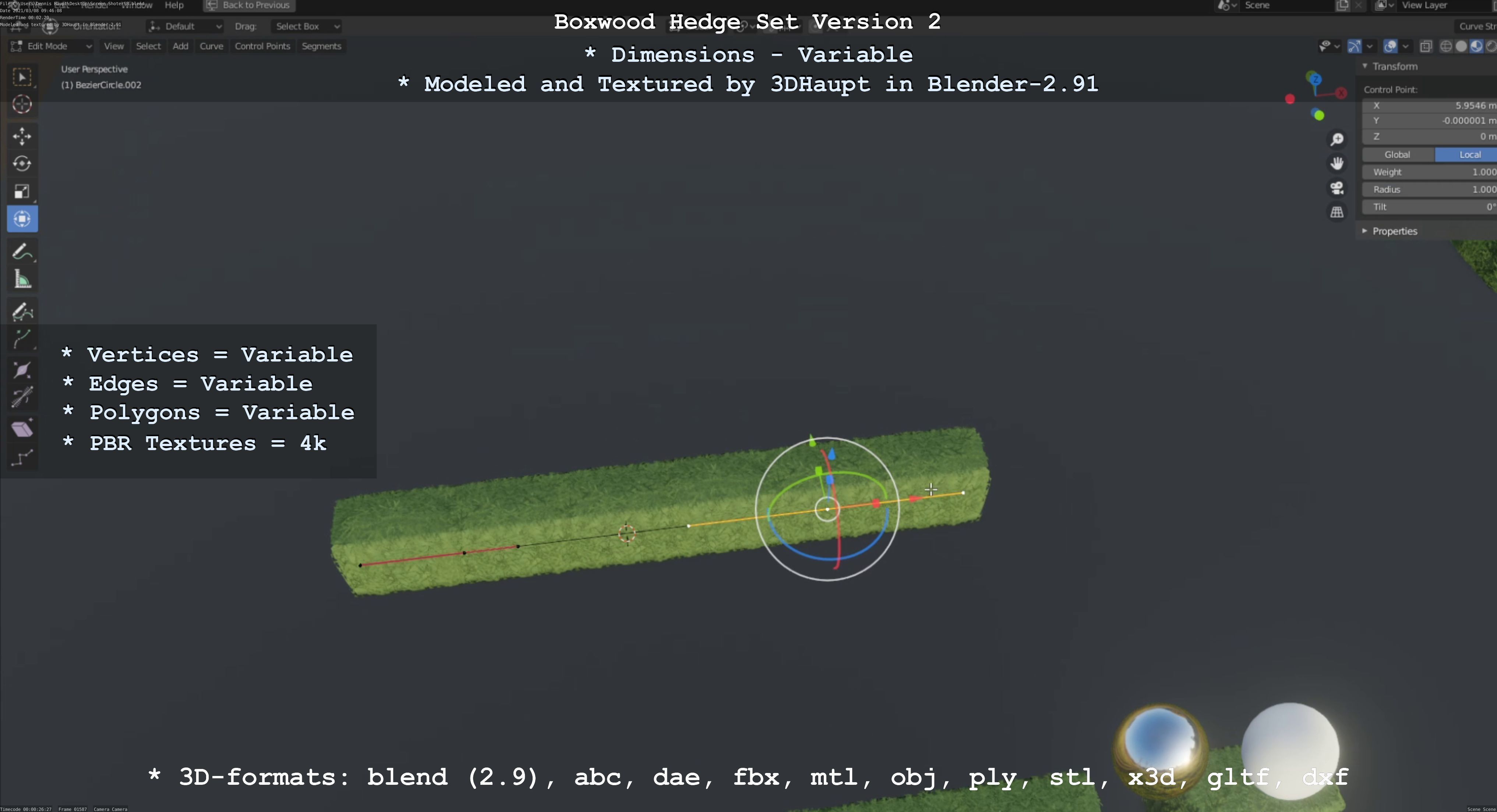 Low-Poly Boxwood Hedge Version 2 Low-poly 3D model_92