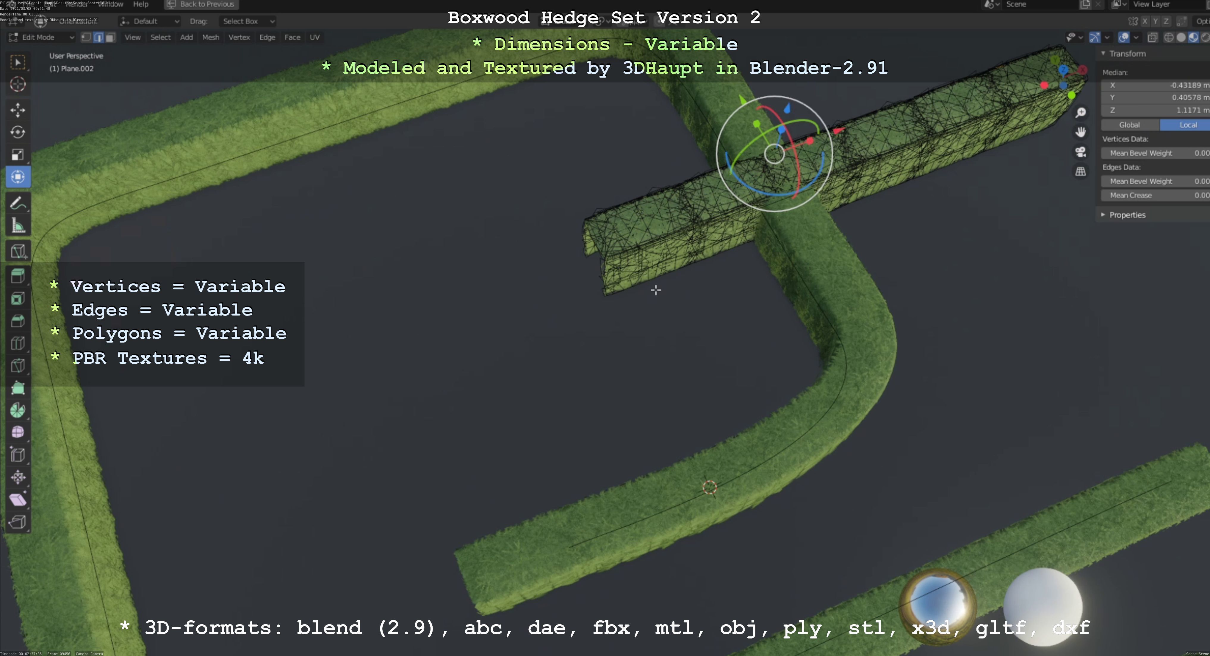 Low-Poly Boxwood Hedge Version 2 Low-poly 3D model_43