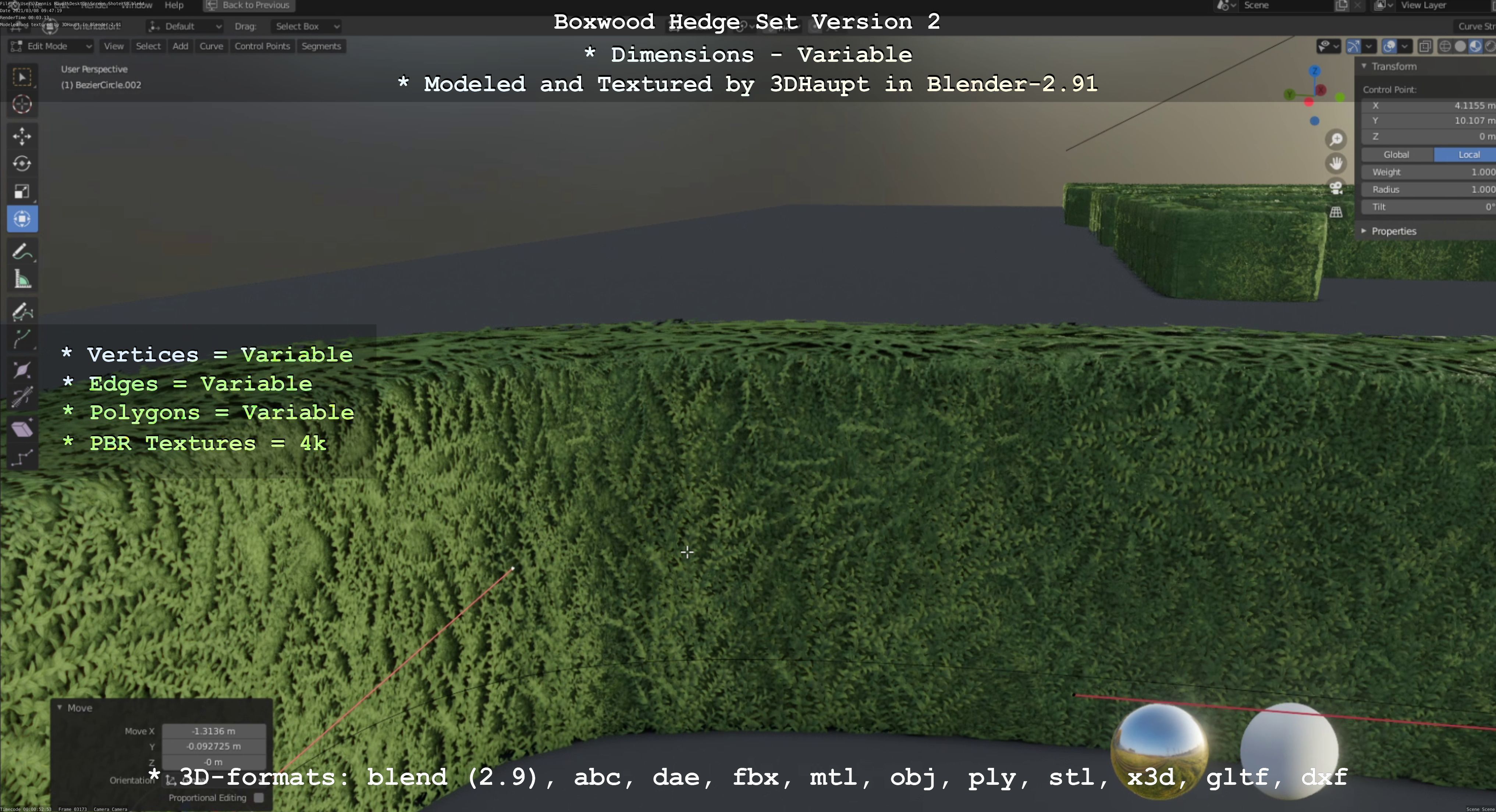 Low-Poly Boxwood Hedge Version 2 Low-poly 3D model_32
