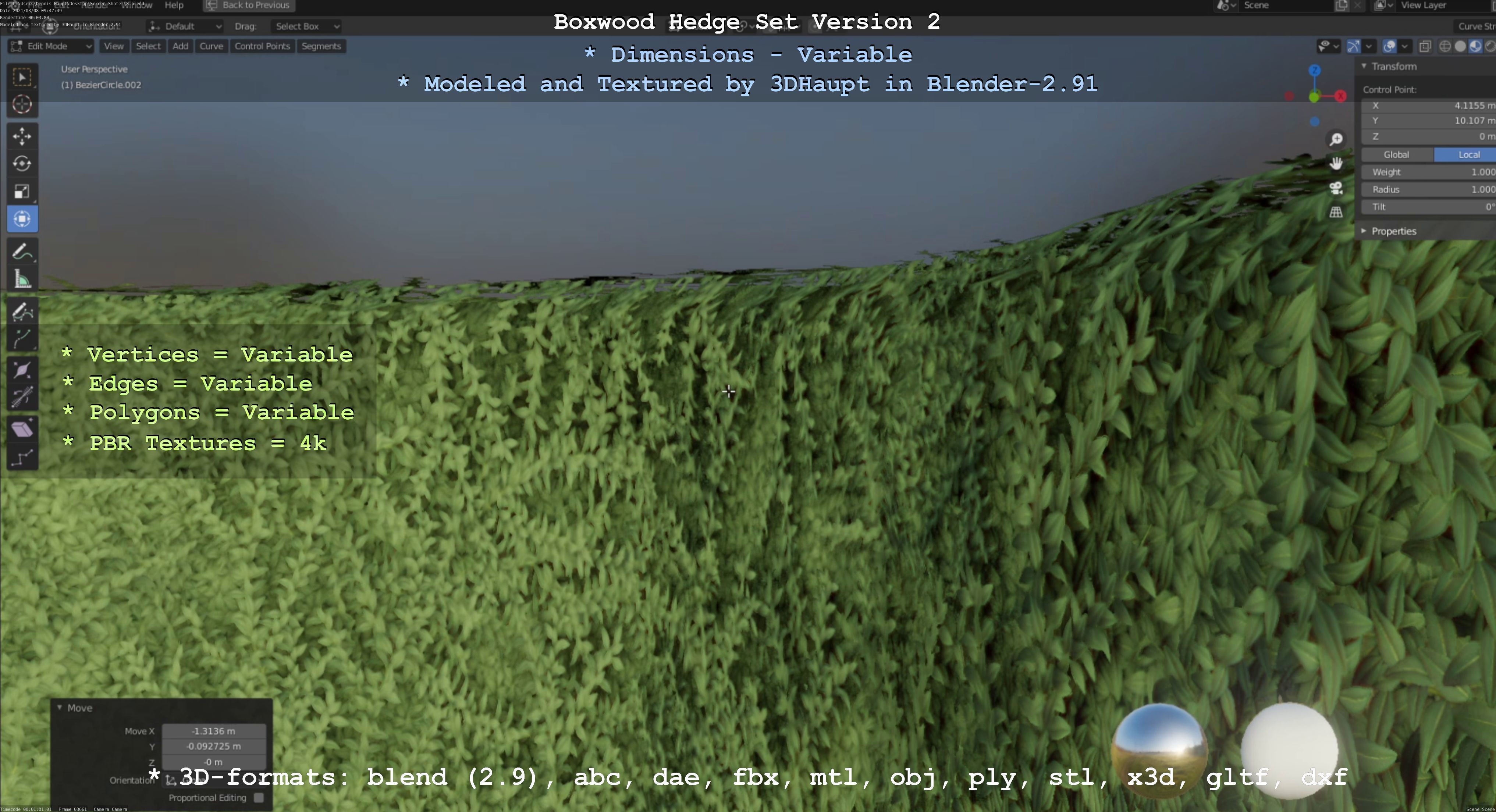 Low-Poly Boxwood Hedge Version 2 Low-poly 3D model_2
