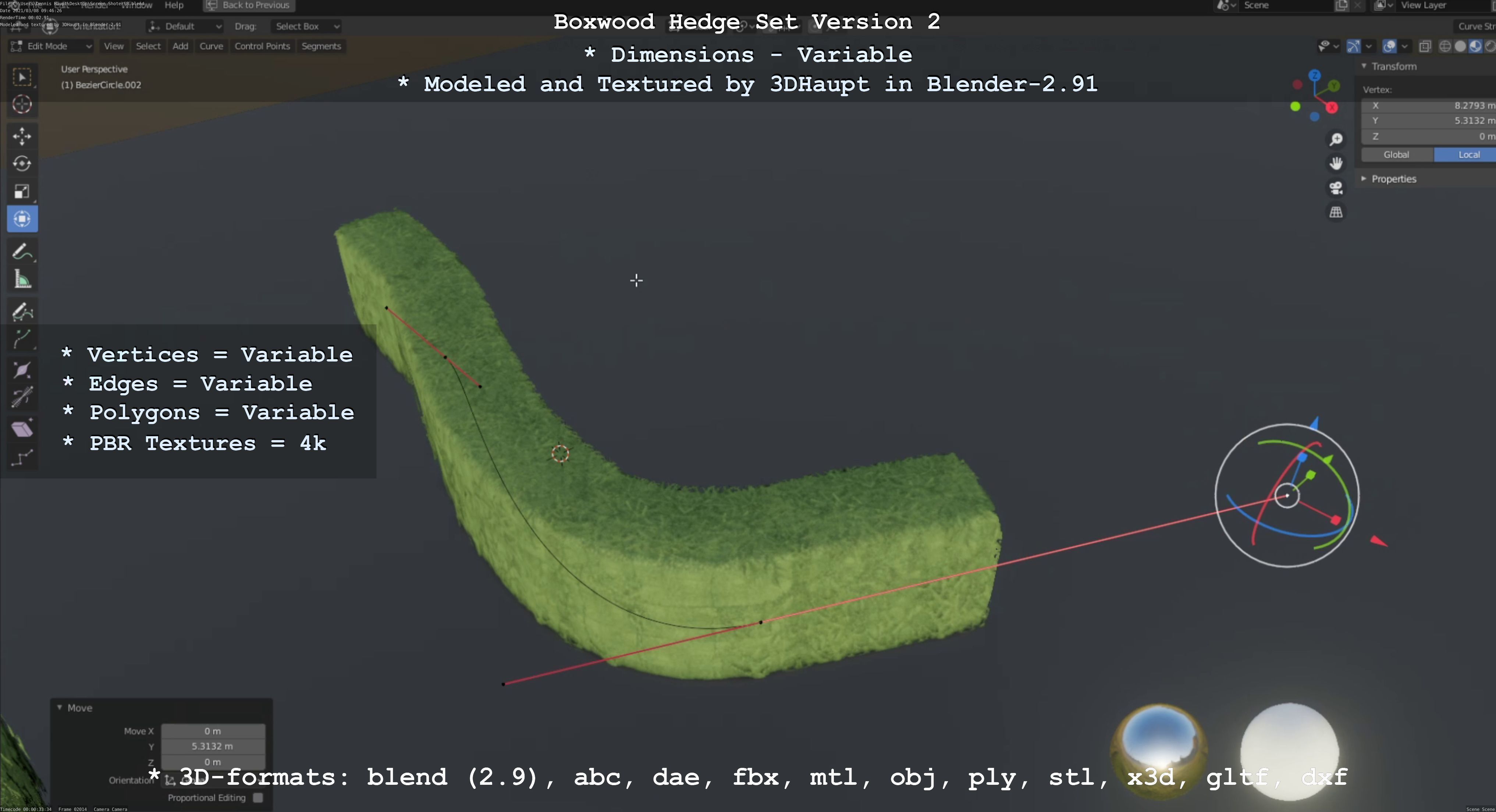 Low-Poly Boxwood Hedge Version 2 Low-poly 3D model_107