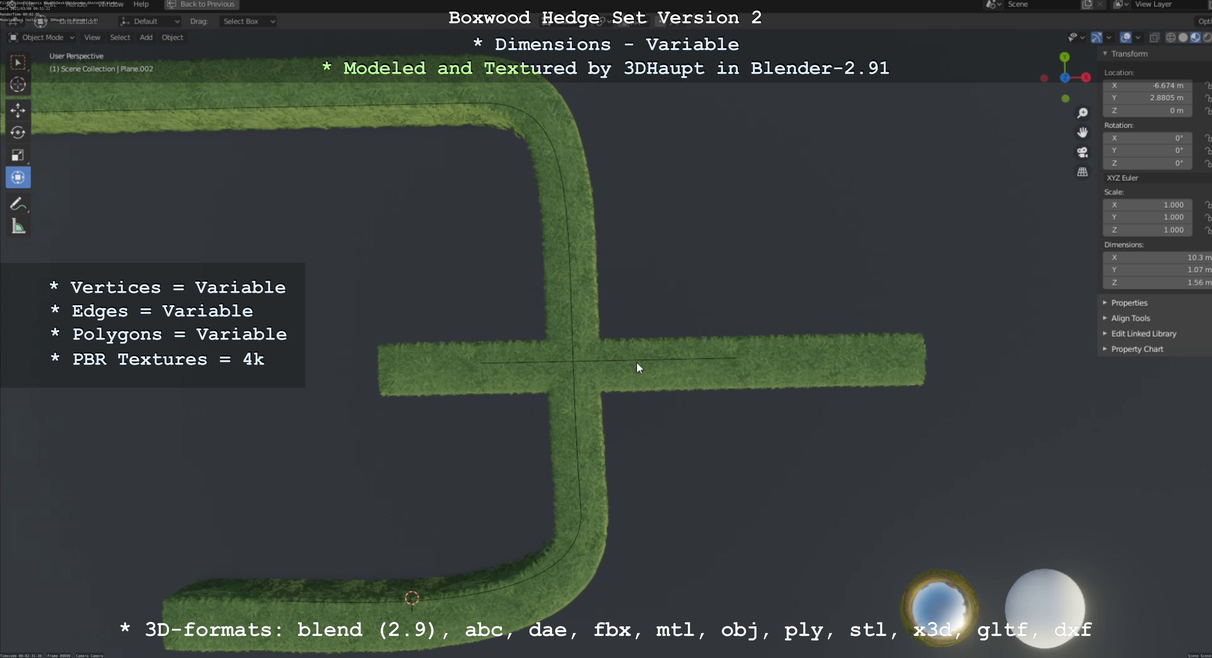 Low-Poly Boxwood Hedge Version 2 Low-poly 3D model_75