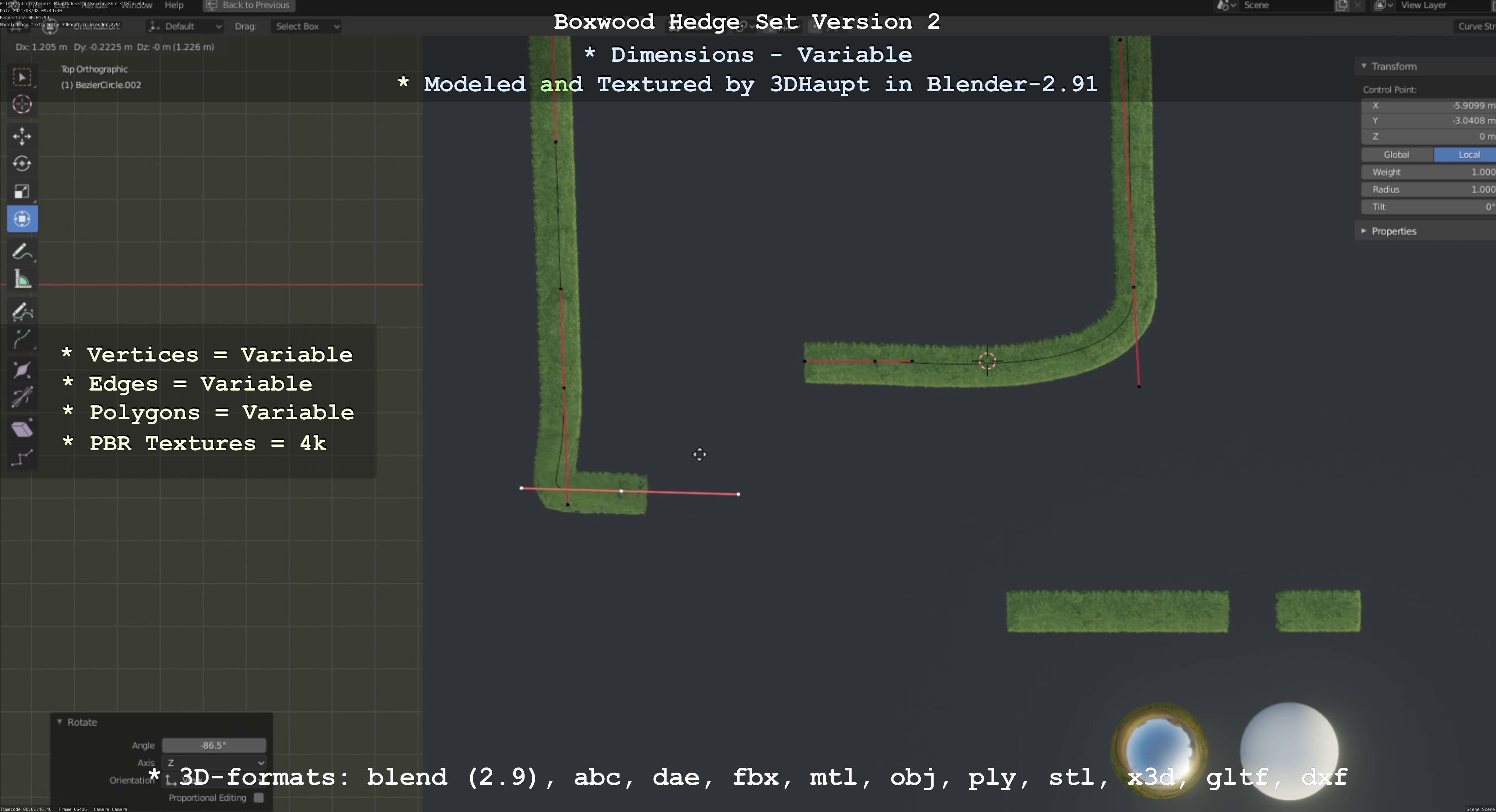 Low-Poly Boxwood Hedge Version 2 Low-poly 3D model_48