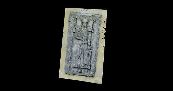 Tombstone stone plaque with statue 3D model