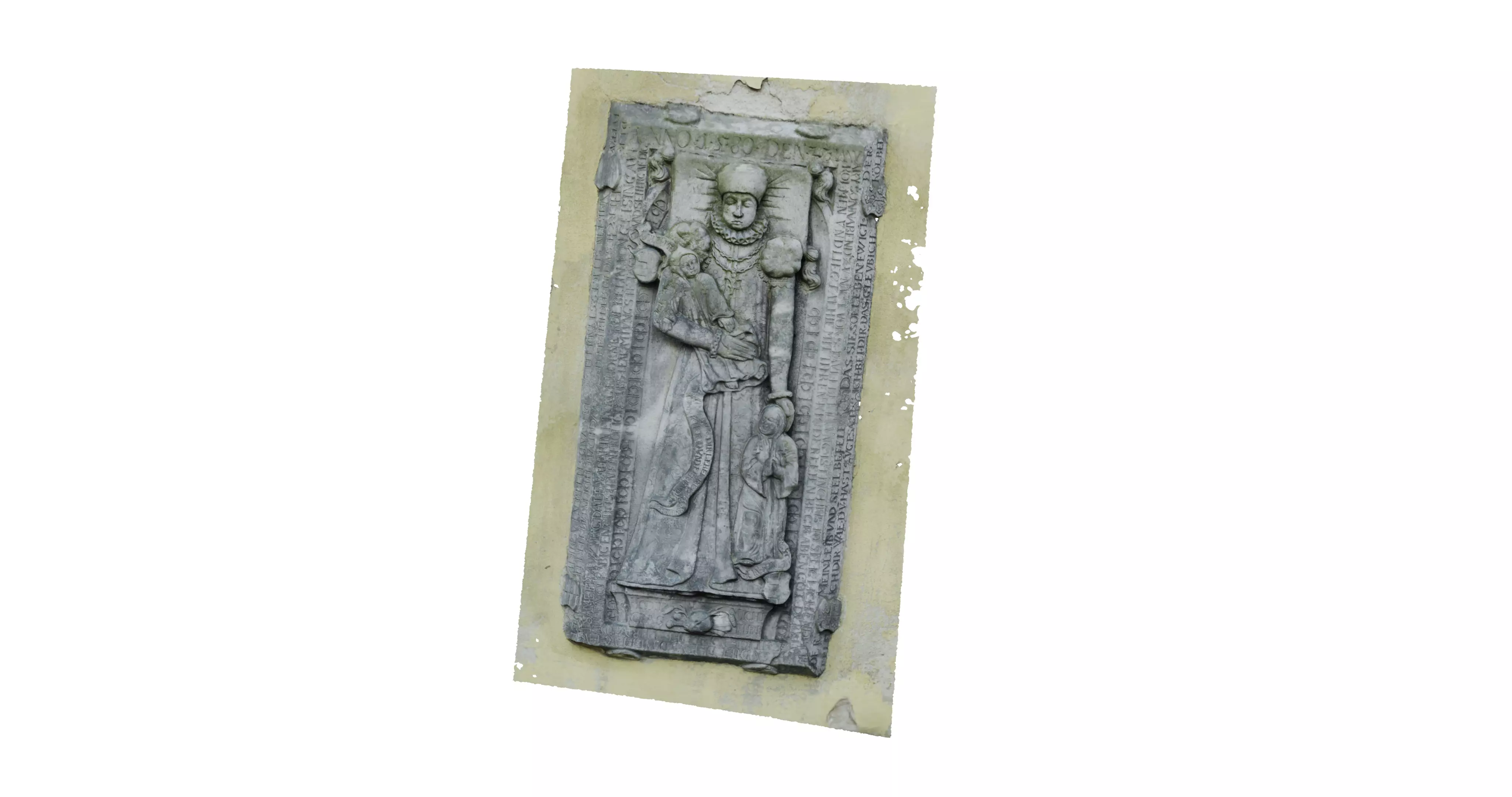 Tombstone stone plaque with statue 3D model_0