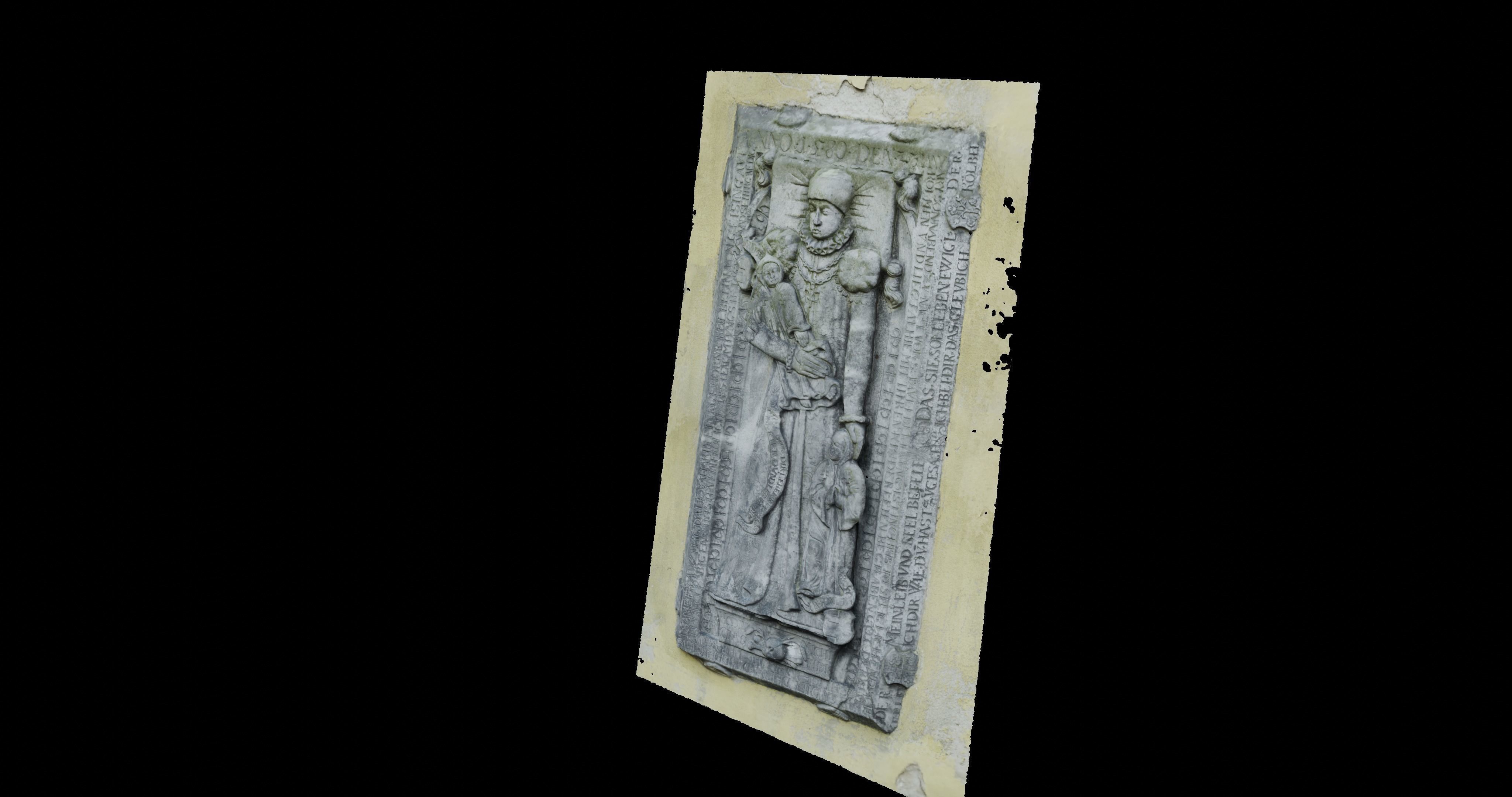 Tombstone stone plaque with statue 3D model_1