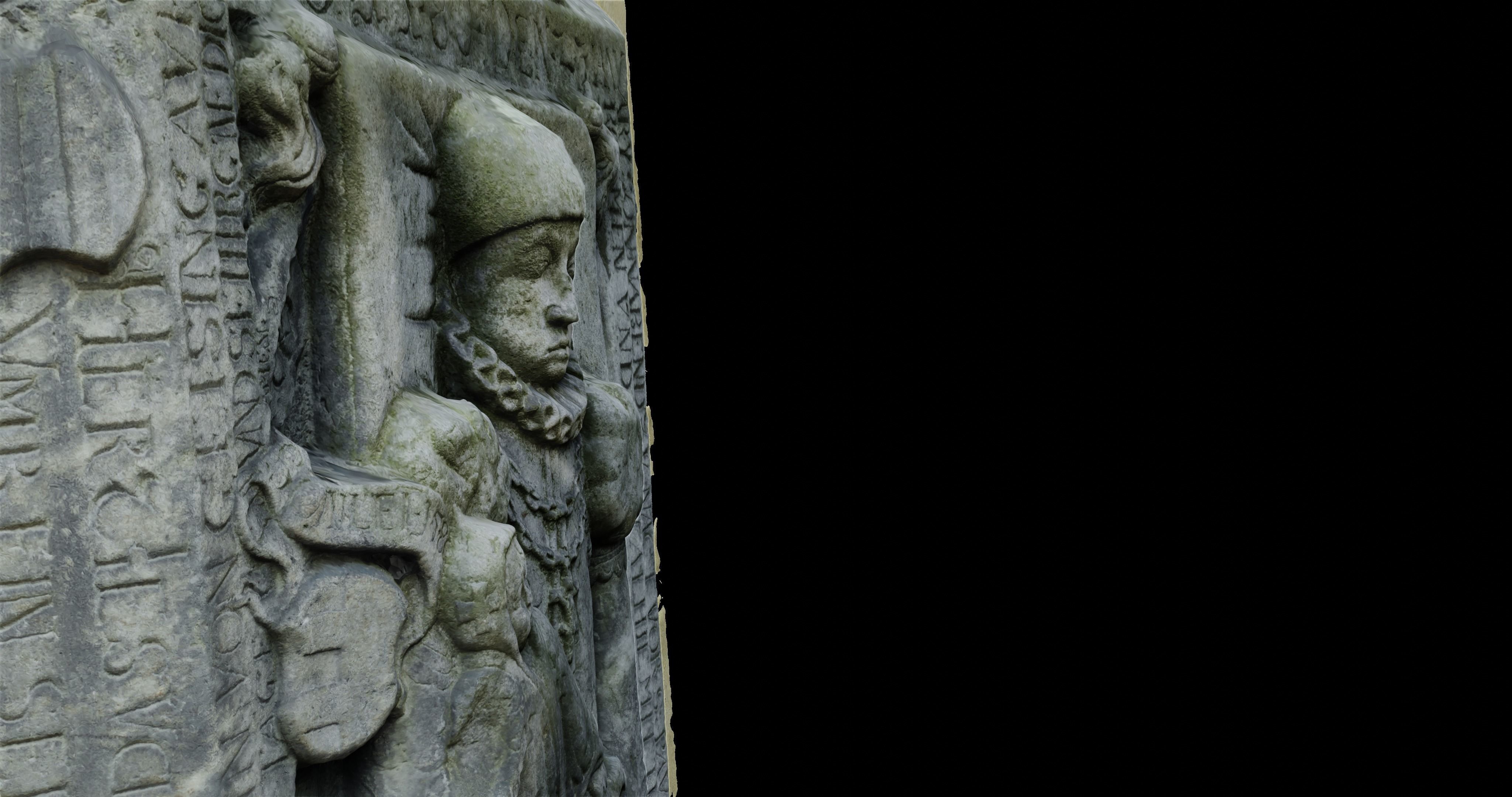 Tombstone stone plaque with statue 3D model_3