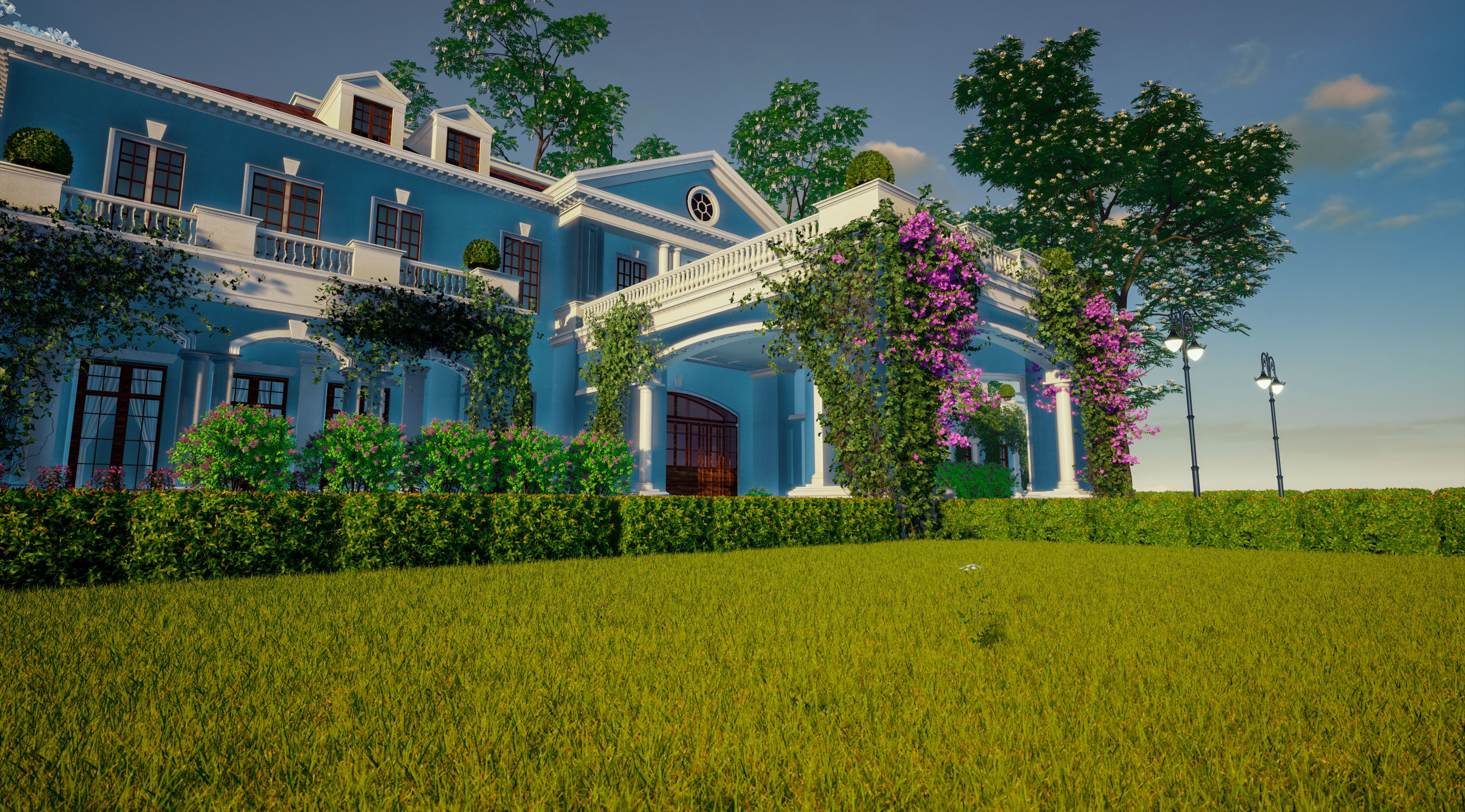 Exterior Villa Scene 3D model_4