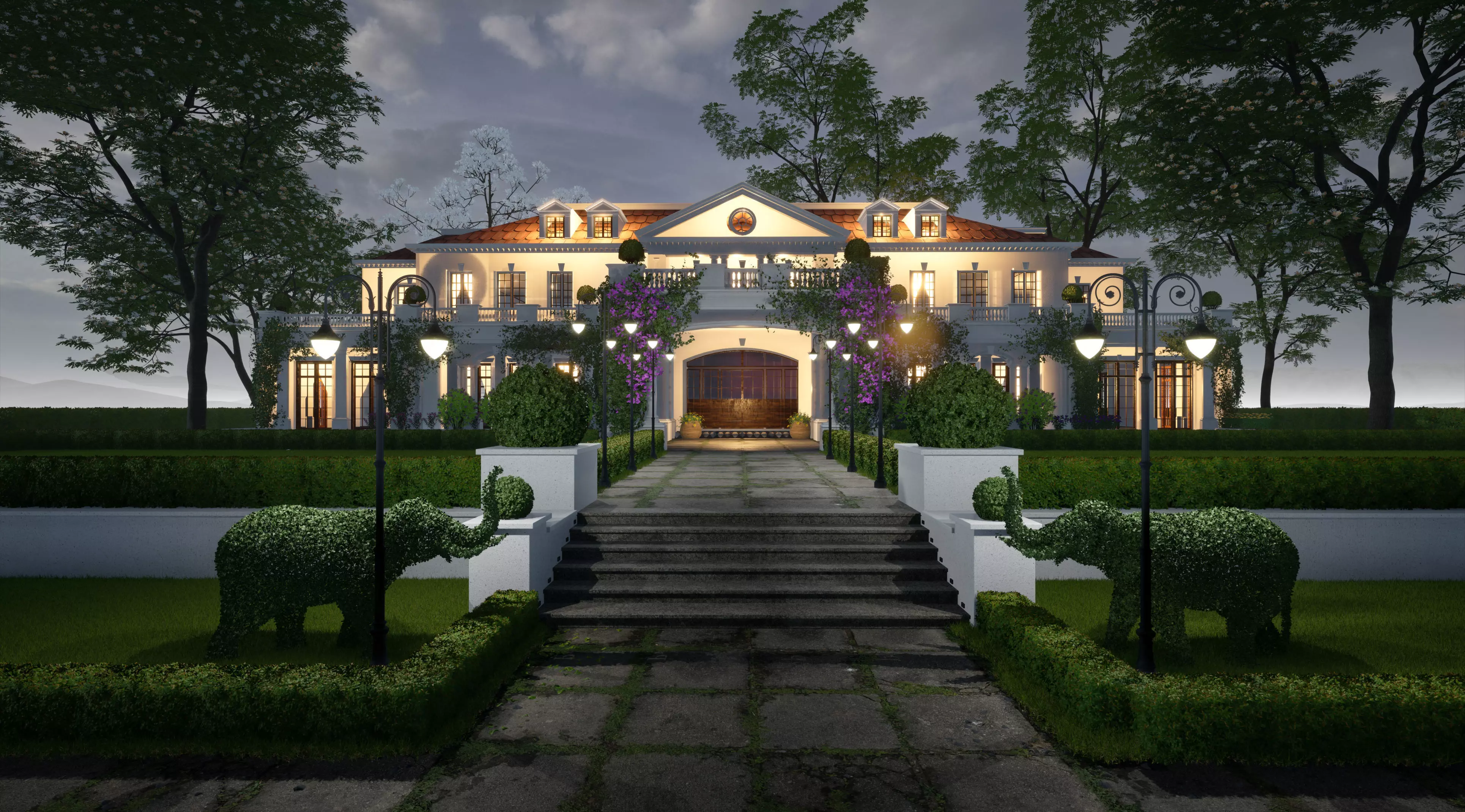 Exterior Villa Scene 3D model_0