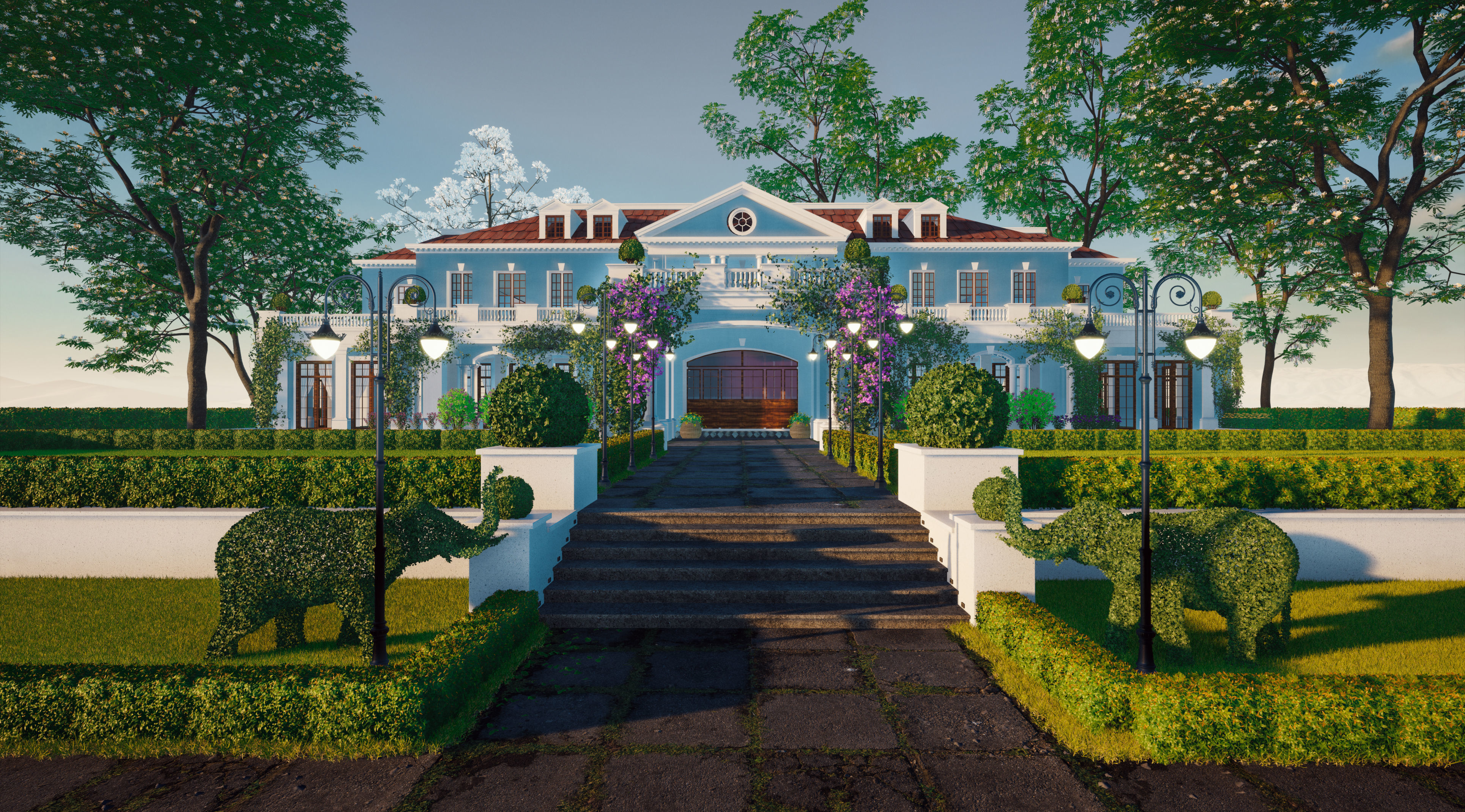 Exterior Villa Scene 3D model_2