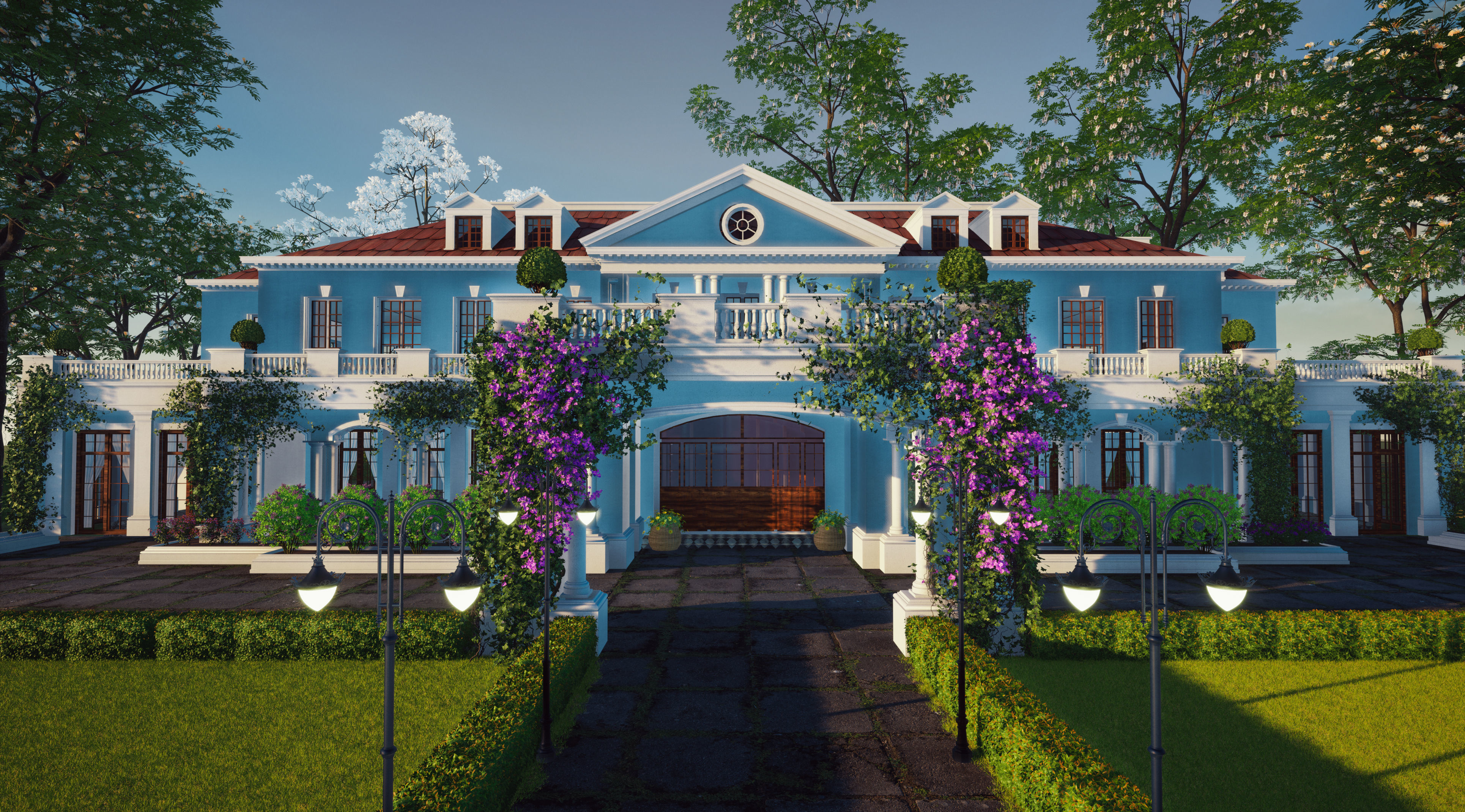 Exterior Villa Scene 3D model_5