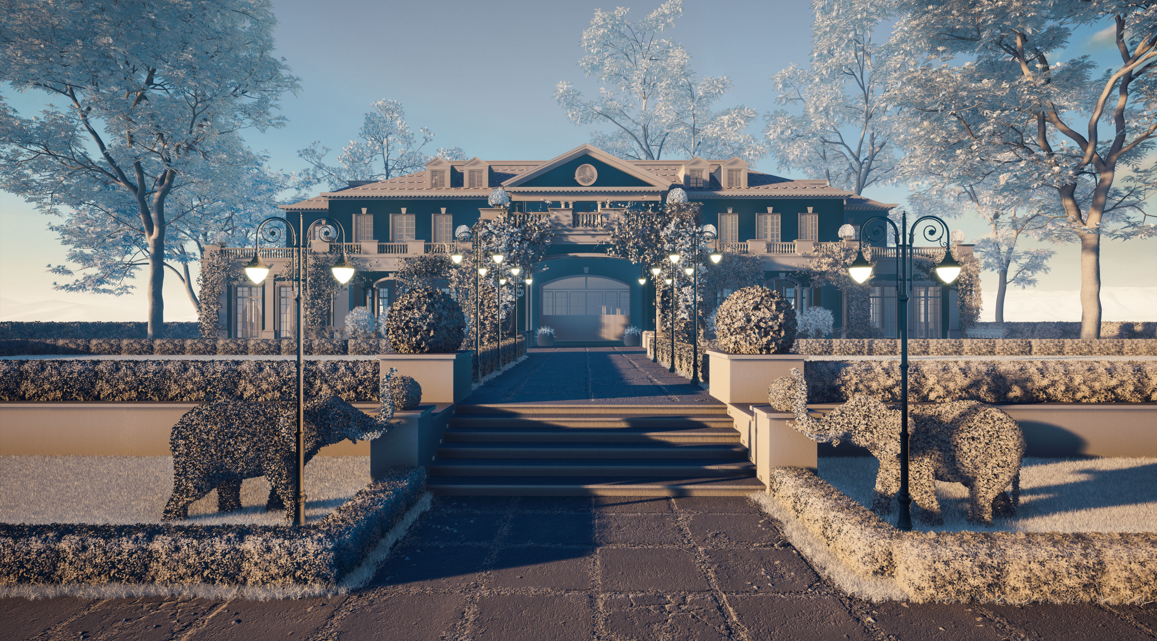 Exterior Villa Scene 3D model_3