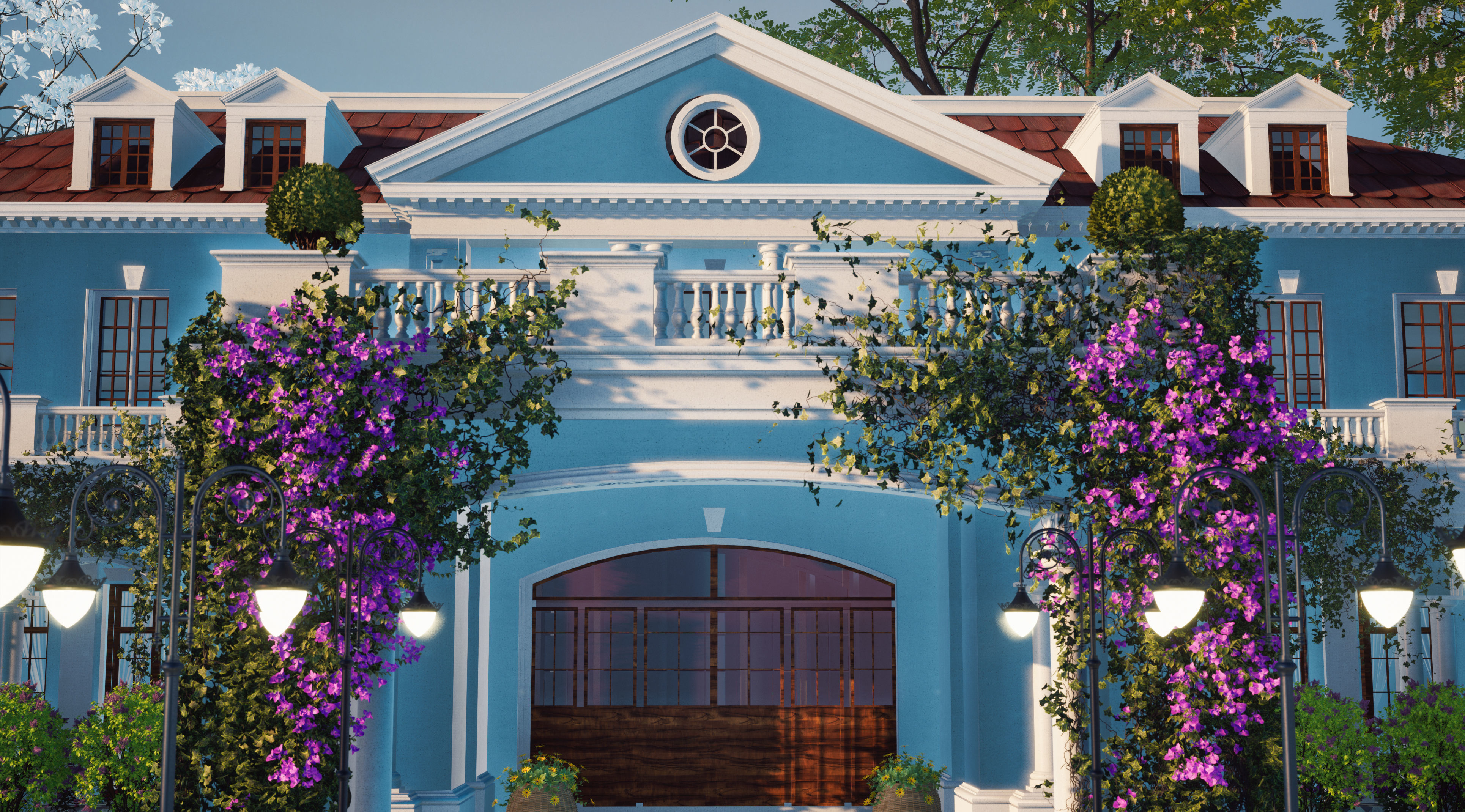 Exterior Villa Scene 3D model_6