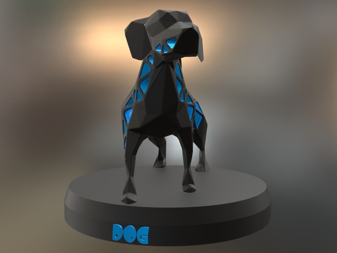 Voronoi Electric Blue Dog 3D print model_8
