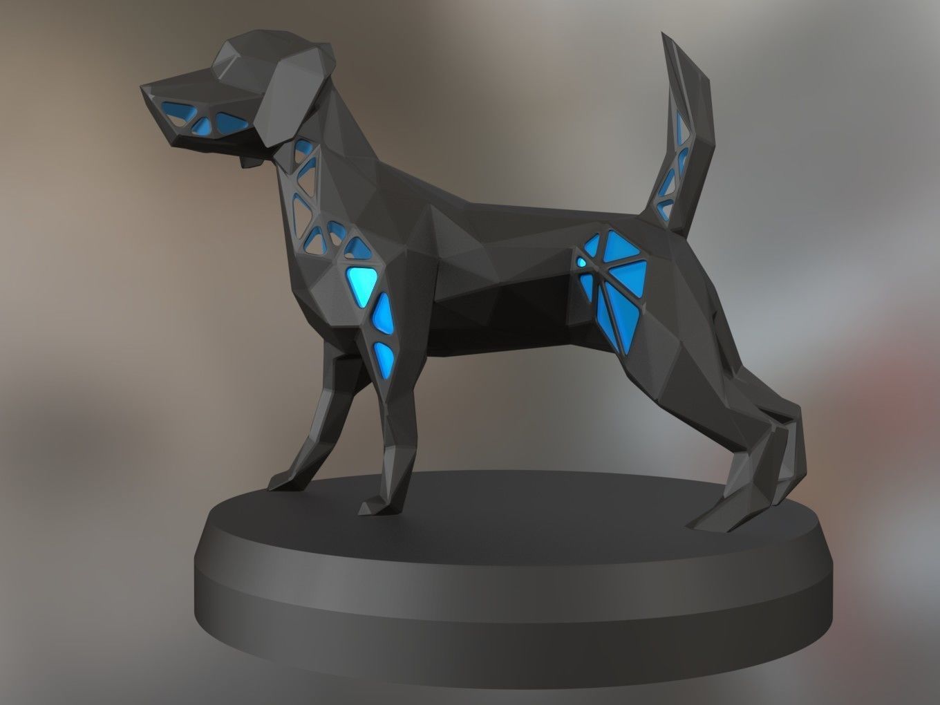 Voronoi Electric Blue Dog 3D print model_1