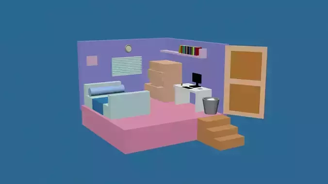 Low Poly Room with bed and desk
