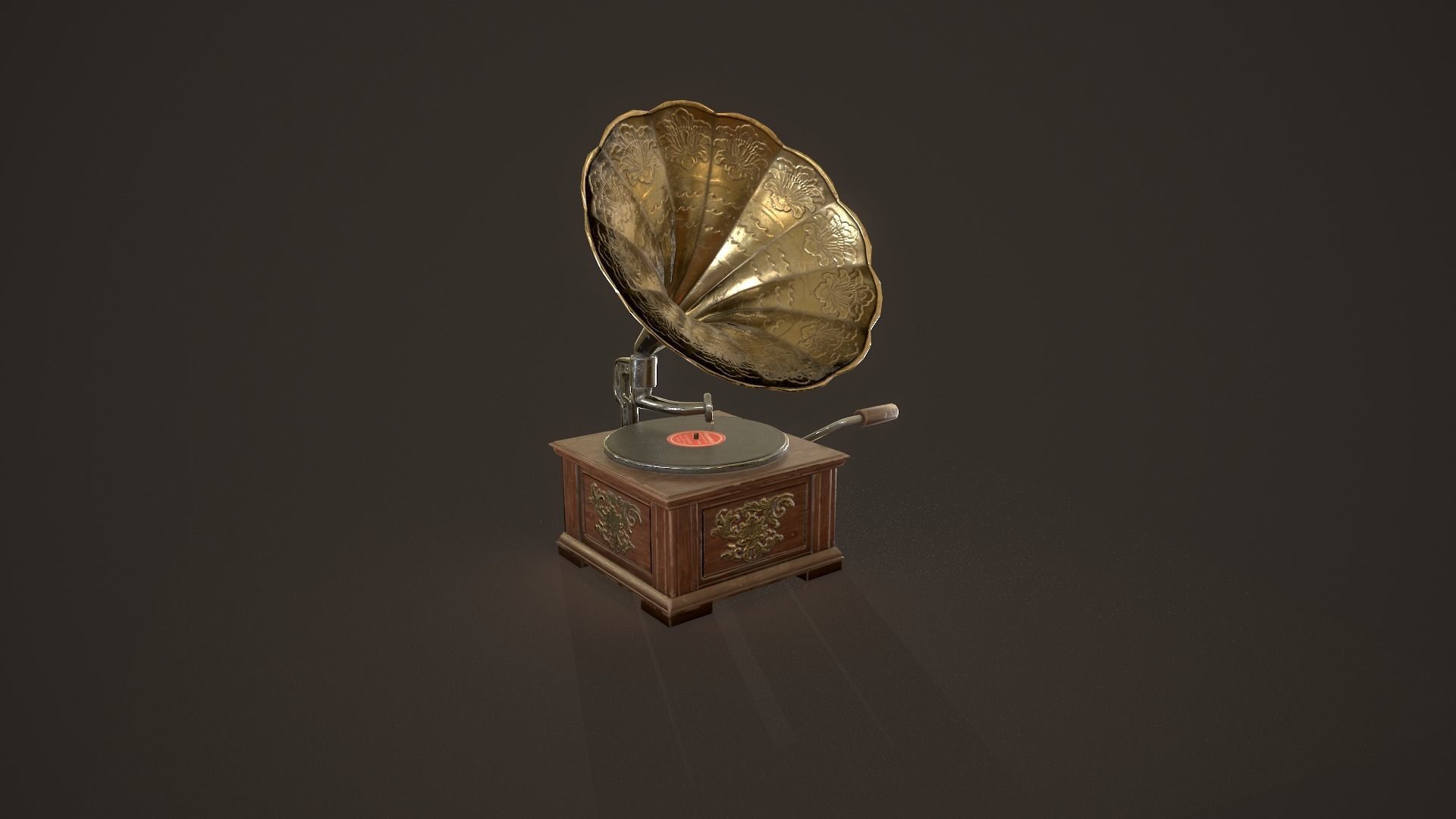 Vintage Gramophone Low-poly 3D model_2