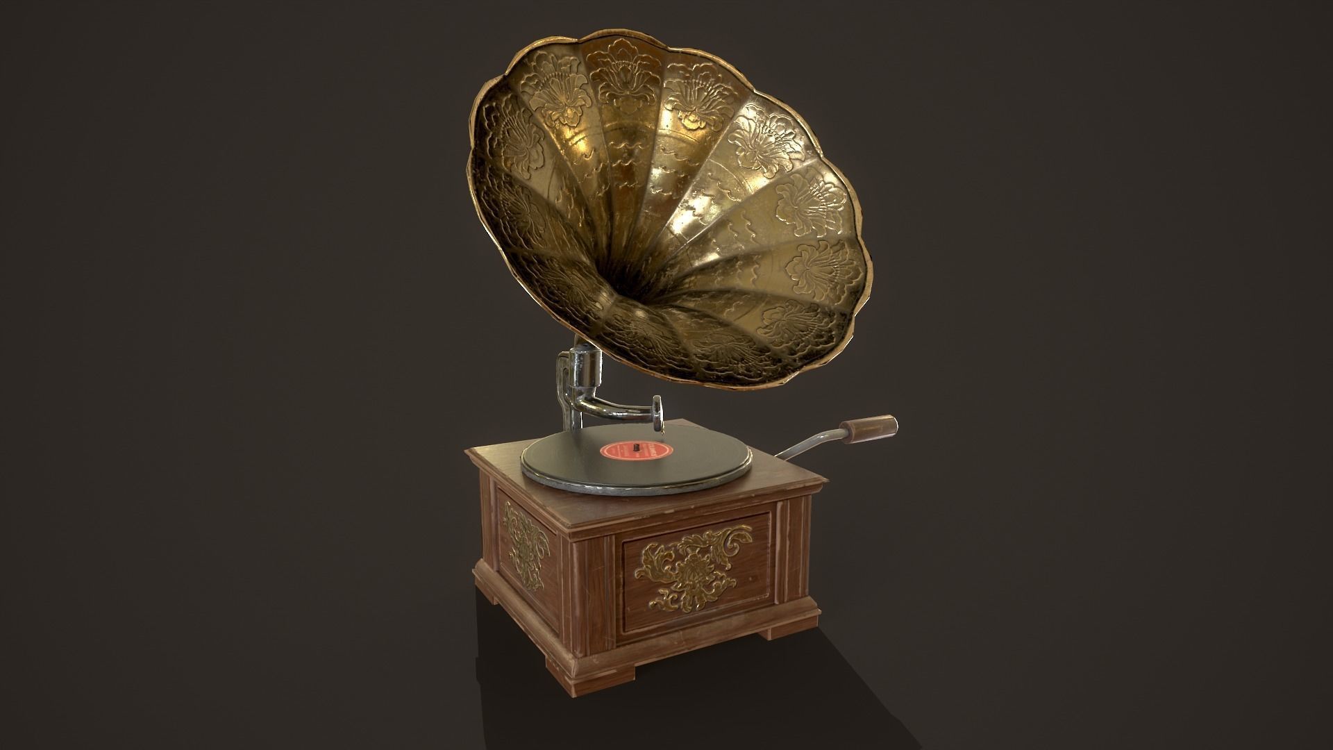 Vintage Gramophone Low-poly 3D model_3