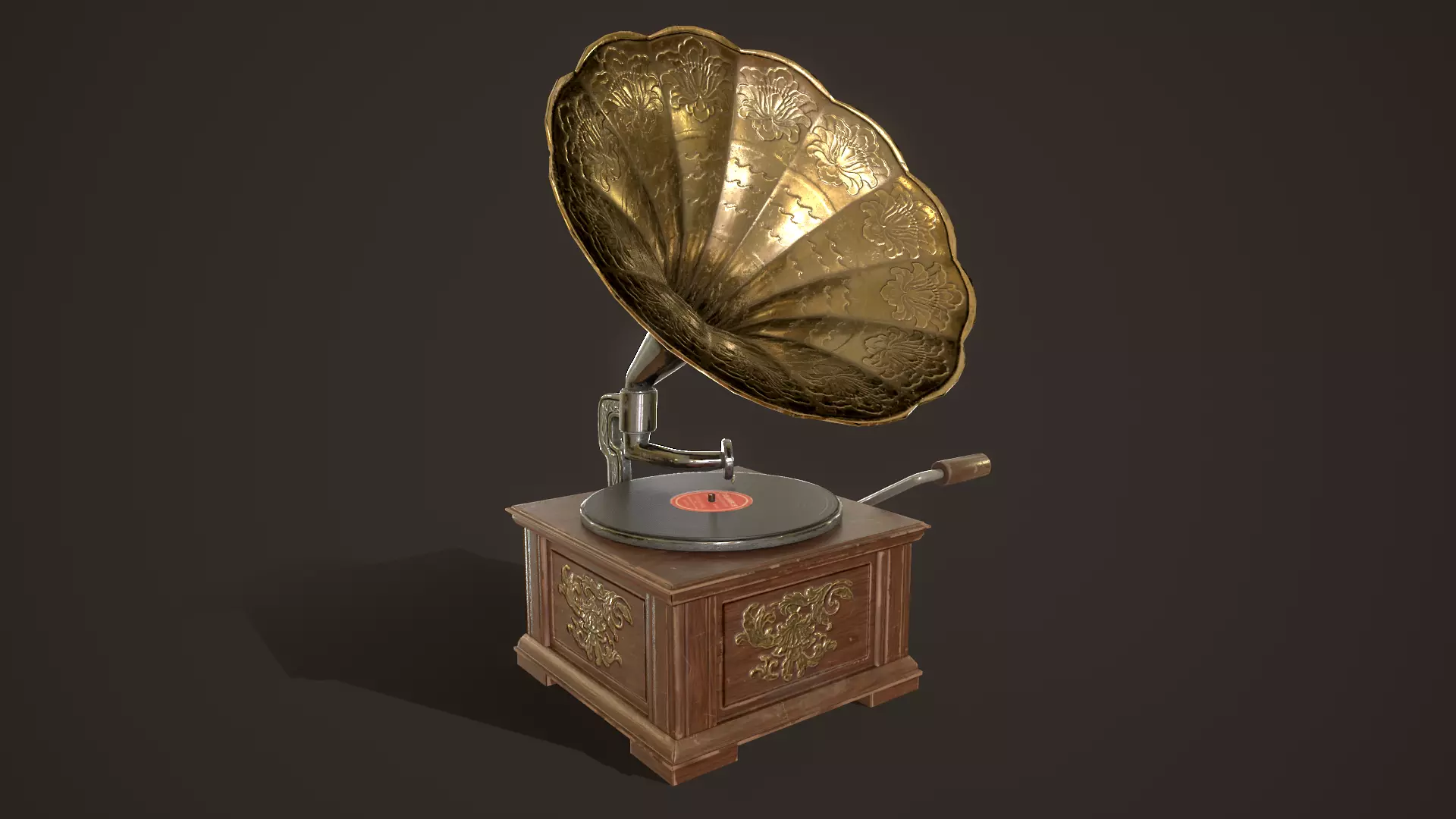 Vintage Gramophone Low-poly 3D model_0
