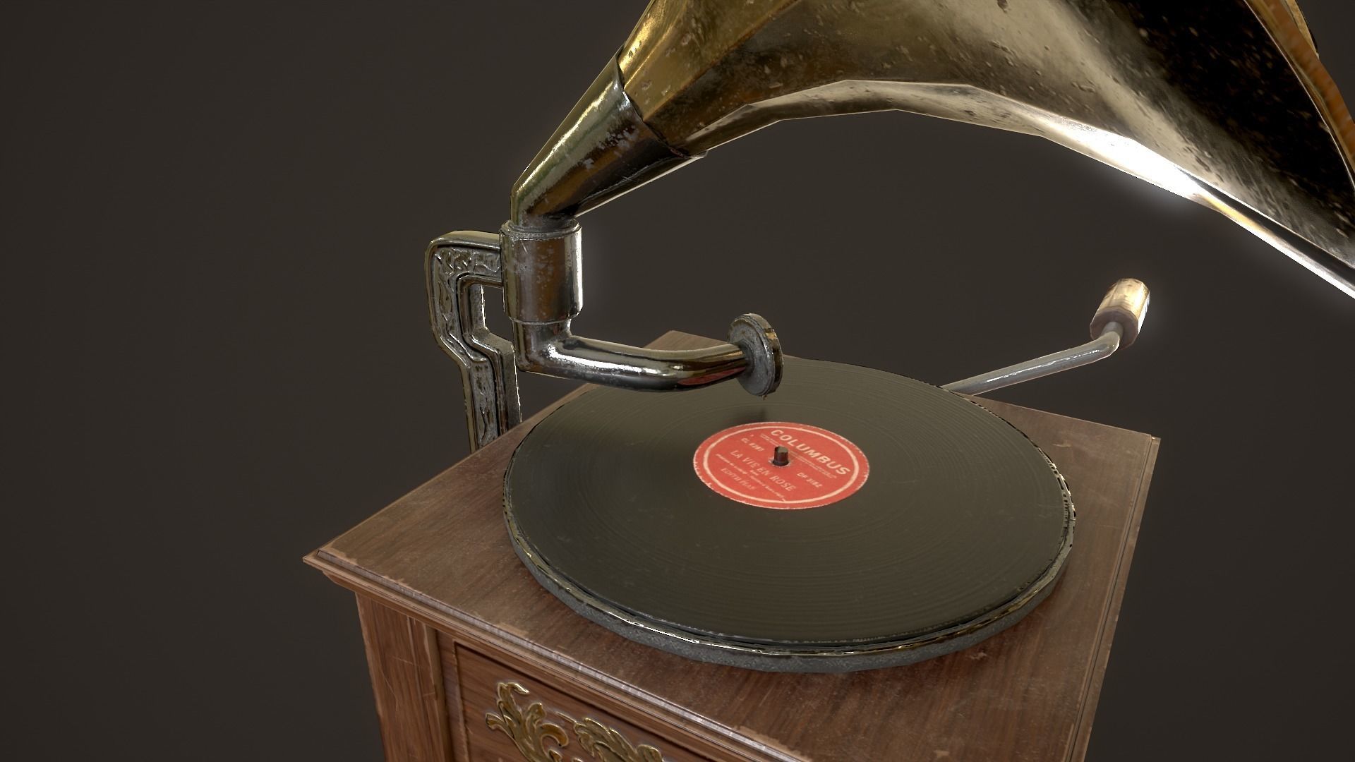 Vintage Gramophone Low-poly 3D model_4