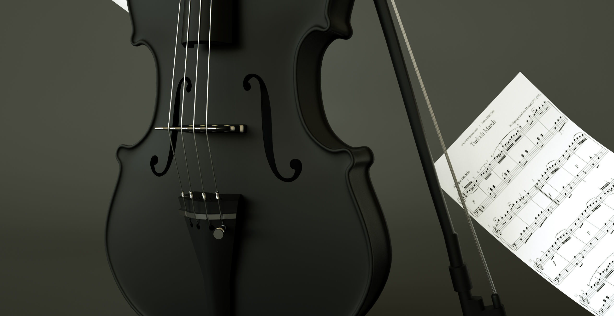 Violin 3D Model with music sheets floating in air Low-poly 3D model_2