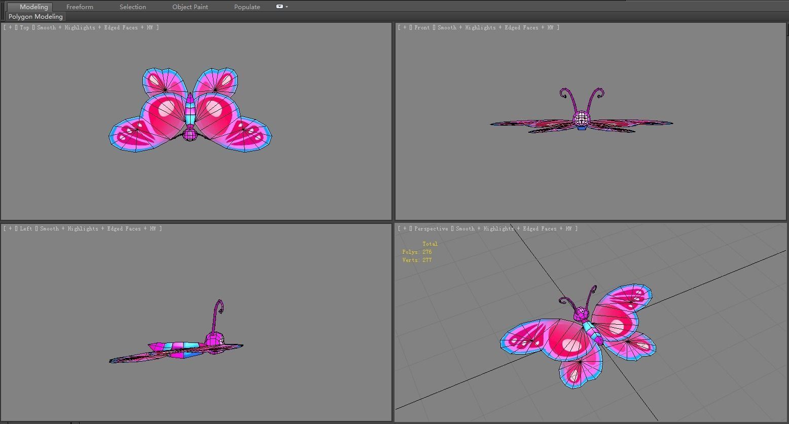 Cartoon butterfly - purple Low-poly 3D model_5