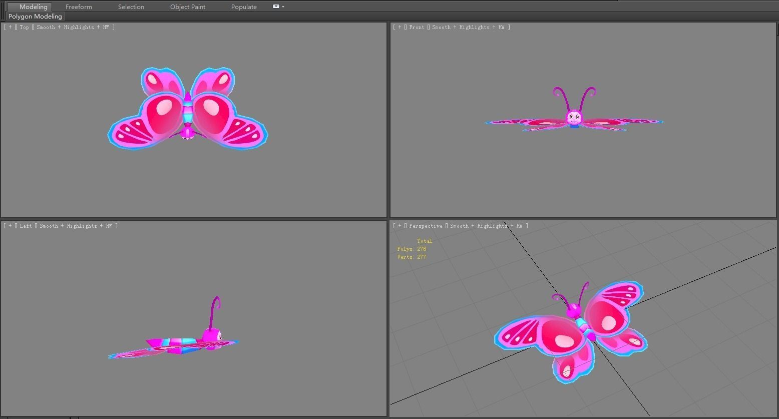 Cartoon butterfly - purple Low-poly 3D model_4