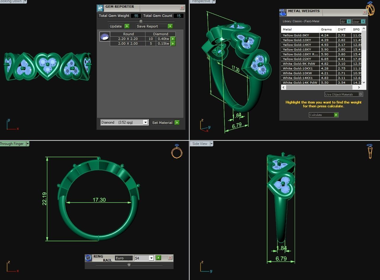 Diamond Jewelry Hearts Female Ring  3D print model 3D print model_3
