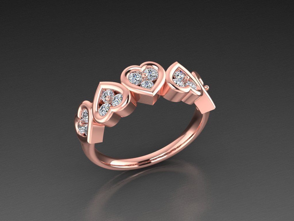 Diamond Jewelry Hearts Female Ring  3D print model 3D print model_8