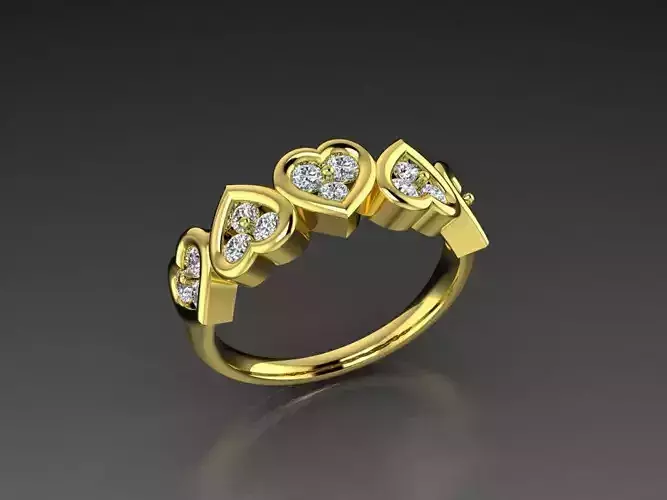 Diamond Jewelry Hearts Female Ring  3D print model 3D print model