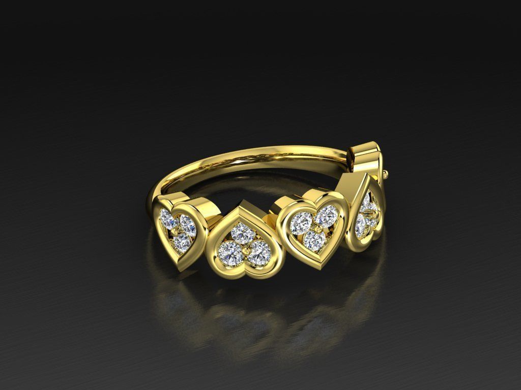 Diamond Jewelry Hearts Female Ring  3D print model 3D print model_12