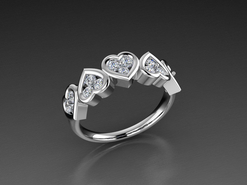 Diamond Jewelry Hearts Female Ring  3D print model 3D print model_10
