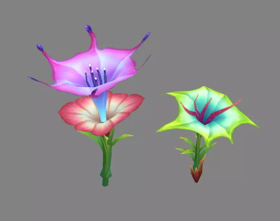 Cartoon morning glory Low-poly 3D model