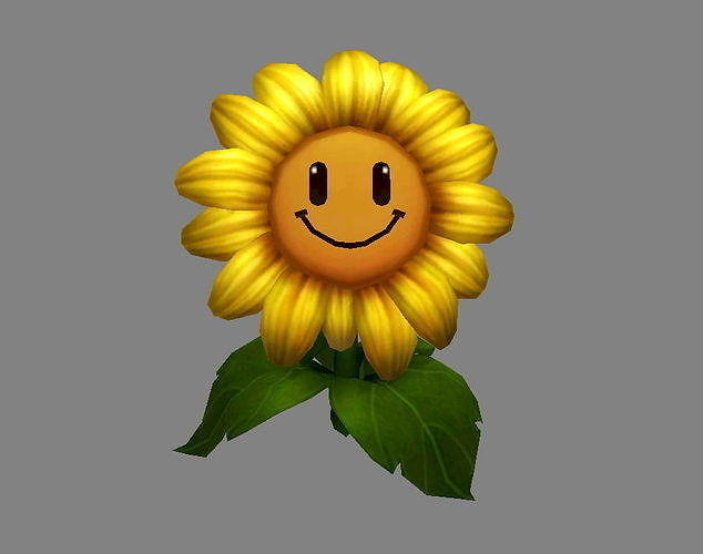 Cartoon smiling sunflower Low-poly 3D model